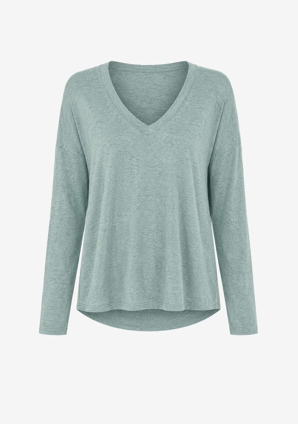 Hacci Slub V-Neck Drop Shoulder L/S Top Seagrass