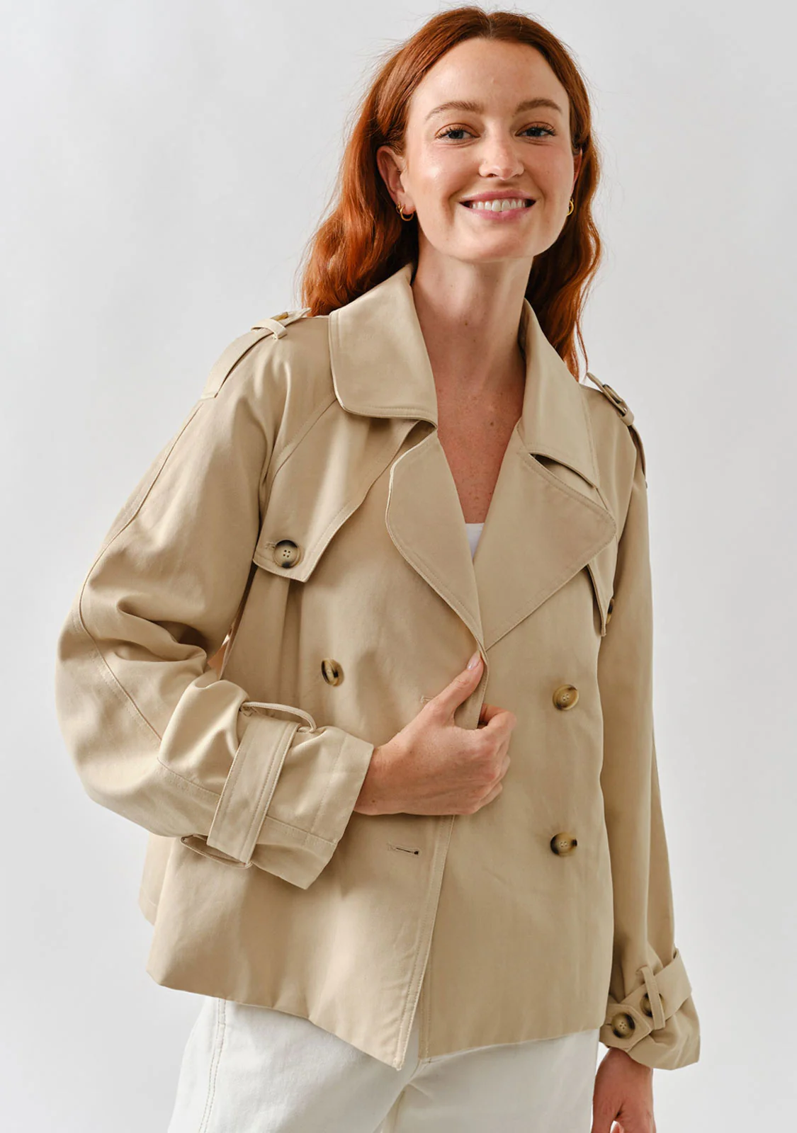 Half Trench Double Button Jacket Tan - Image 2