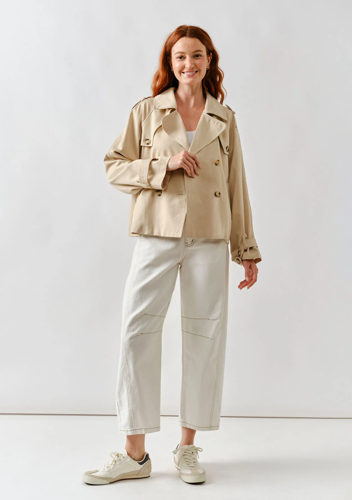 Half Trench Double Button Jacket Tan - Image 4