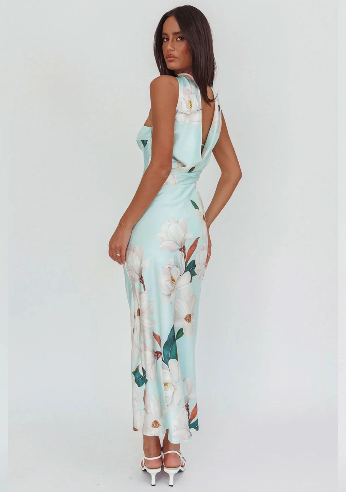 Halter Floral Maxi Dress Mint - Image 3