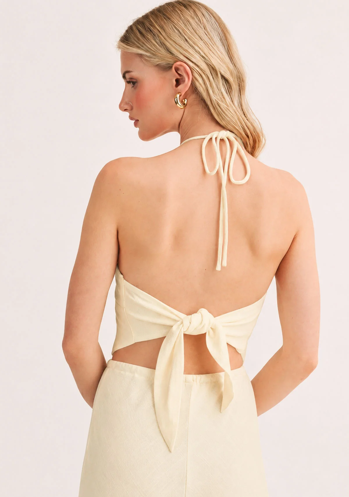 Halter Scarf Top With Cotton Lace Contrast Butter Mustard - Image 3