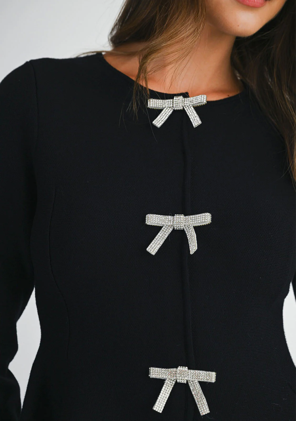 Jewel Bow Front Knit Top Black - Image 2