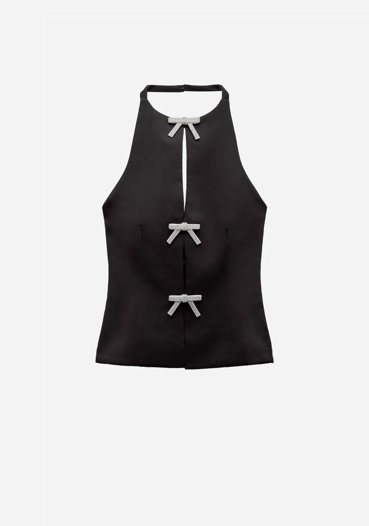 Jewel Bow Slit Detailed Halter Top