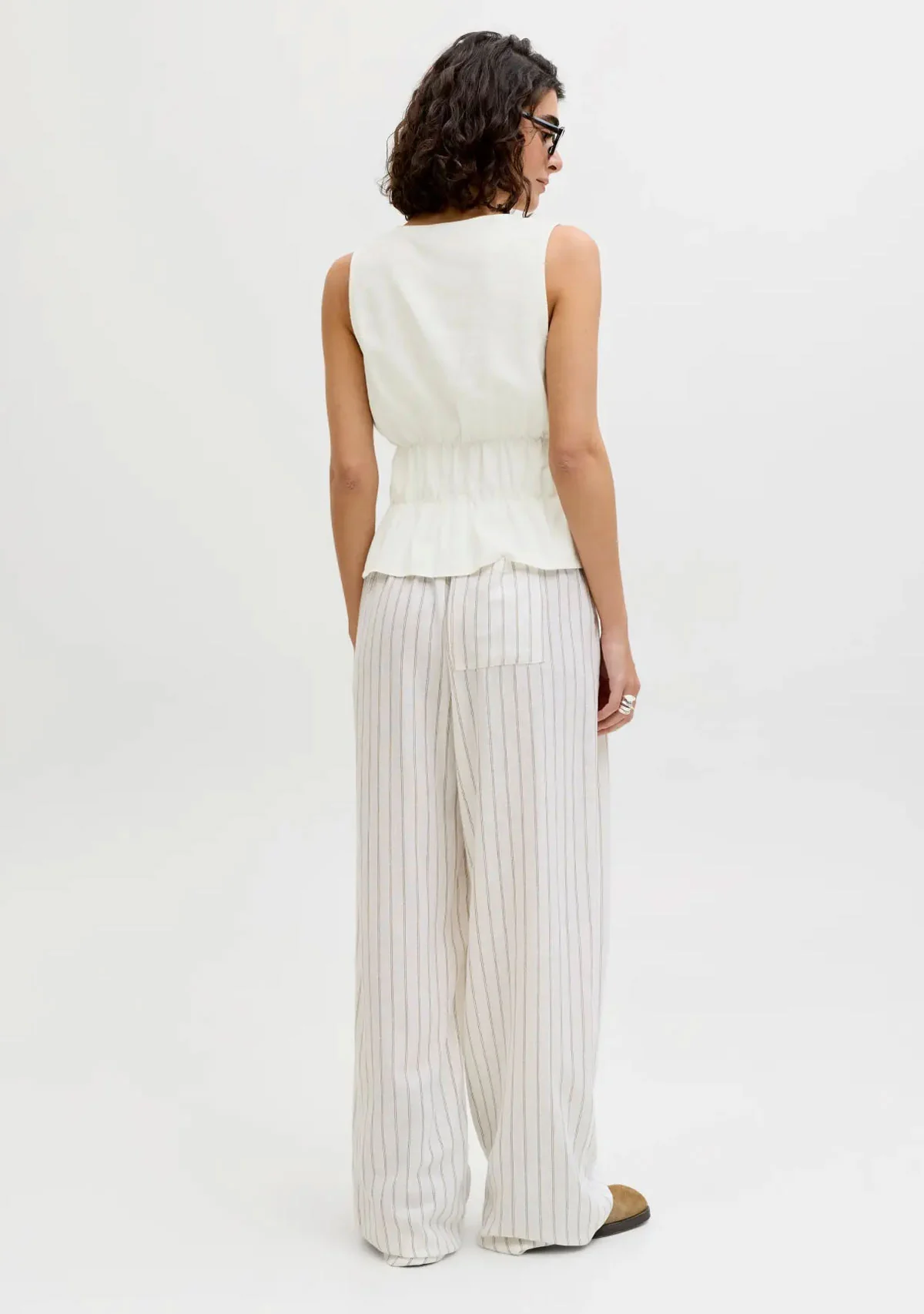Jx almira Linen Blend Tie Top Blanc De Blac - Image 3