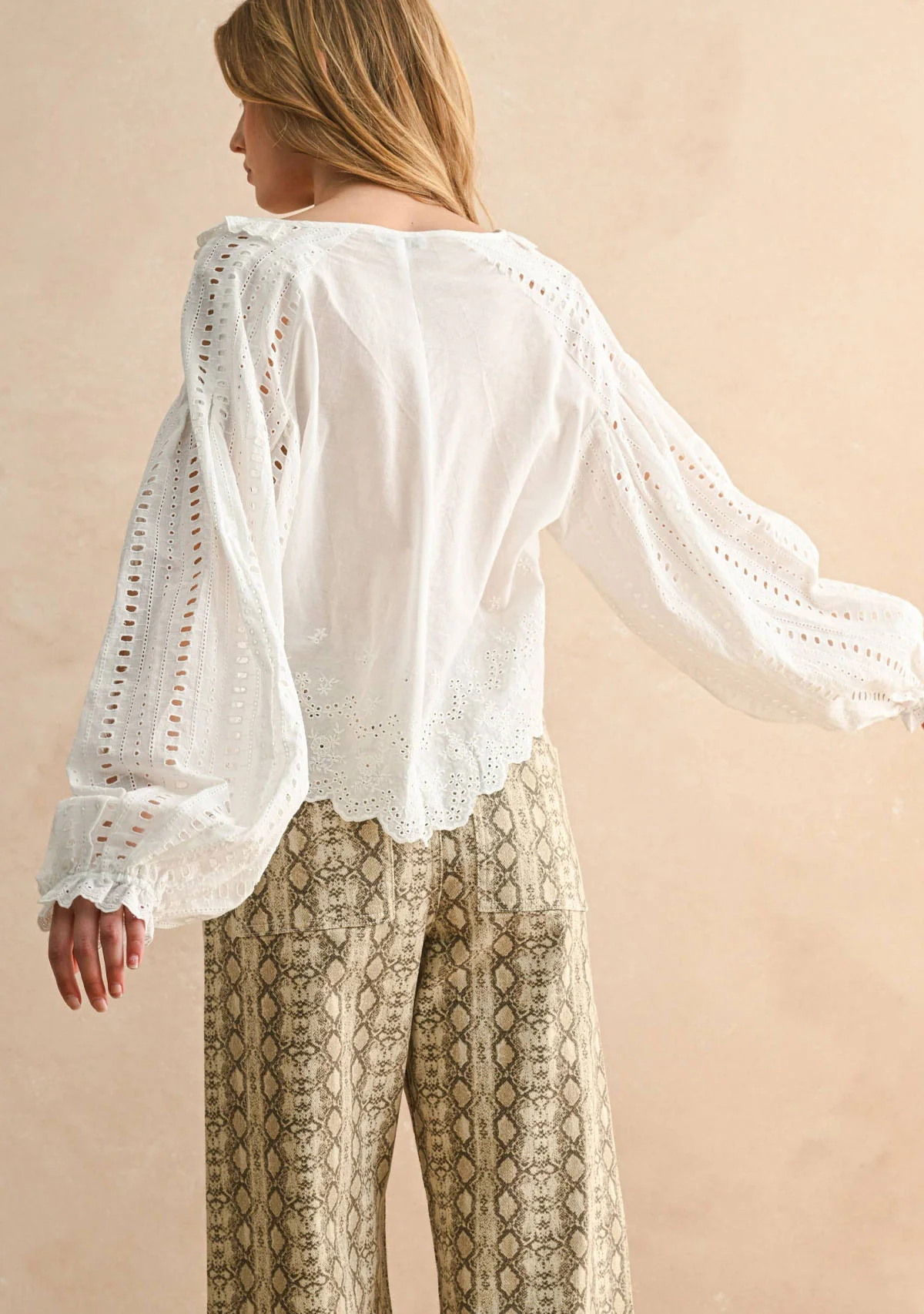 Lace Garden Tie-Front Blouse White - Image 3
