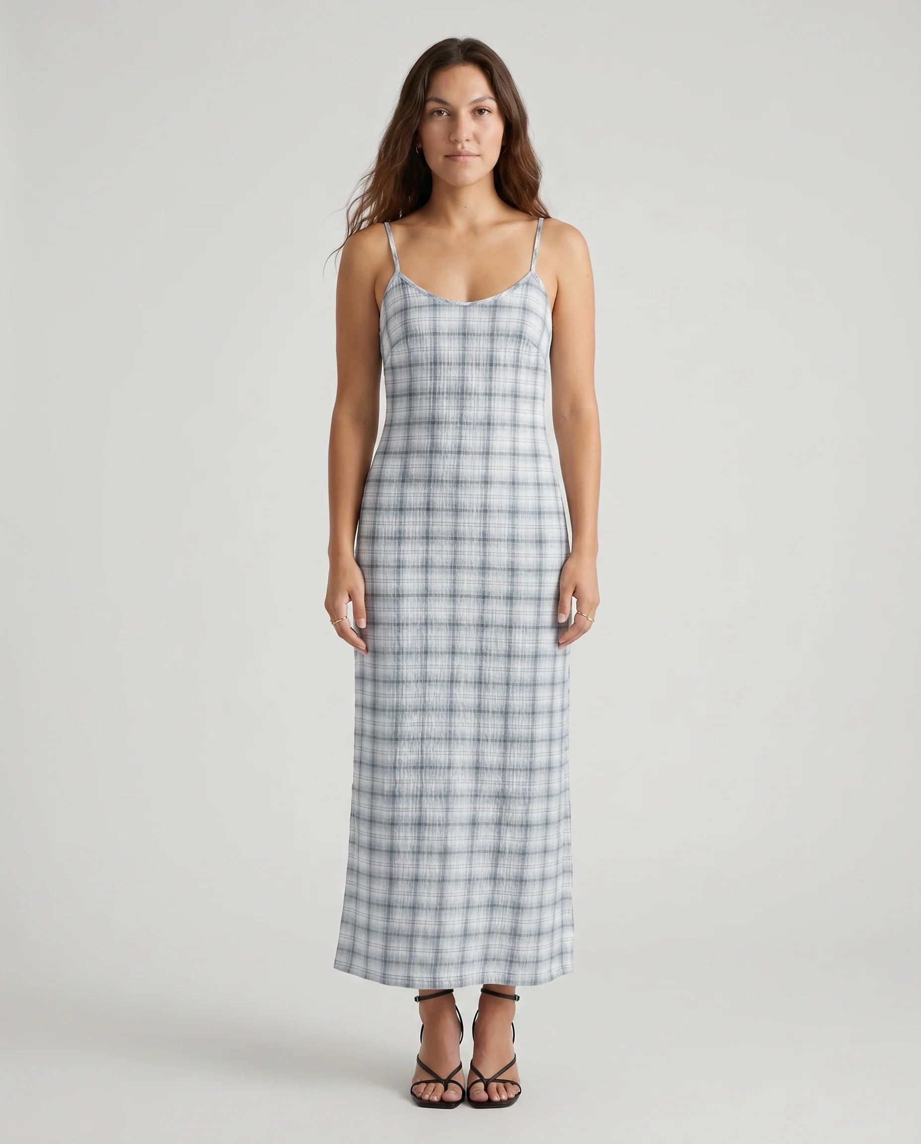 Lagoon - Hemp Seersucker Maxi Dress Overcast Check - Image 4
