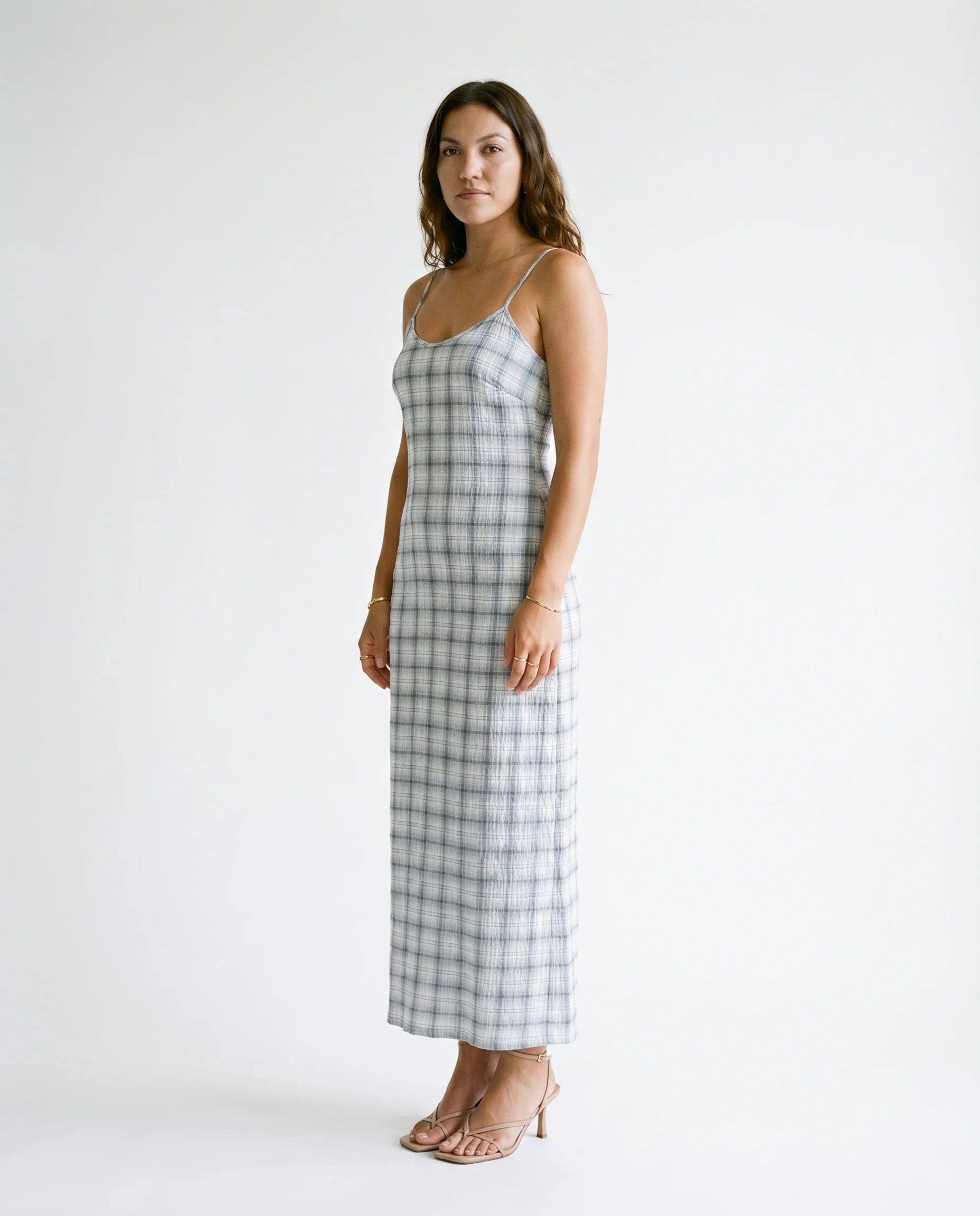 Lagoon - Hemp Seersucker Maxi Dress Overcast Check - Image 5