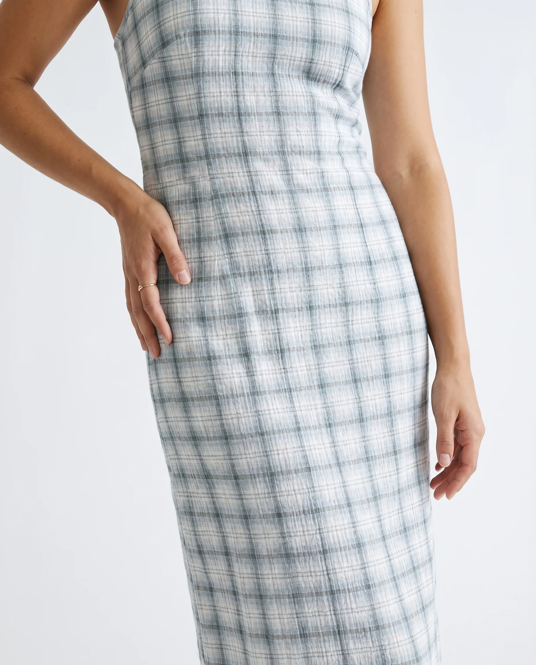 Lagoon - Hemp Seersucker Maxi Dress Overcast Check - Image 9