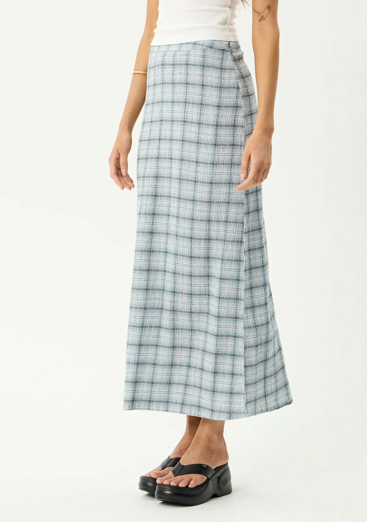 Lagoon - Hemp Seersucker Maxi Skirt Overcast Check - Image 3