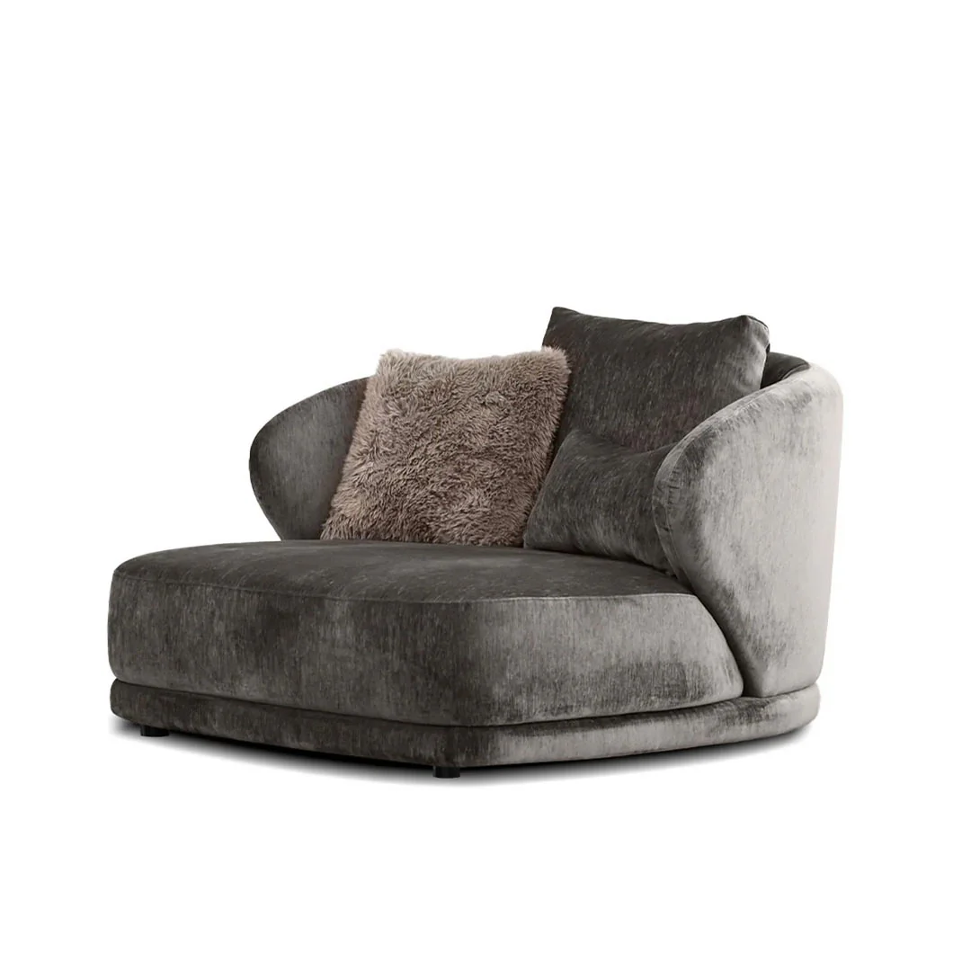 VOLTAIRE Lounge Chair Mocha Bean with Cocoa Bunny Square Pillows Fabric