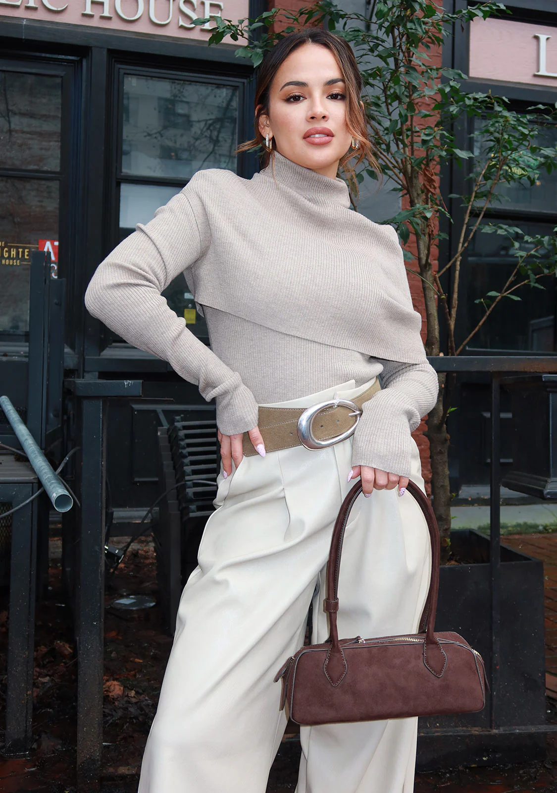 Layered Turtleneck Knit Pullover Beige - Image 2