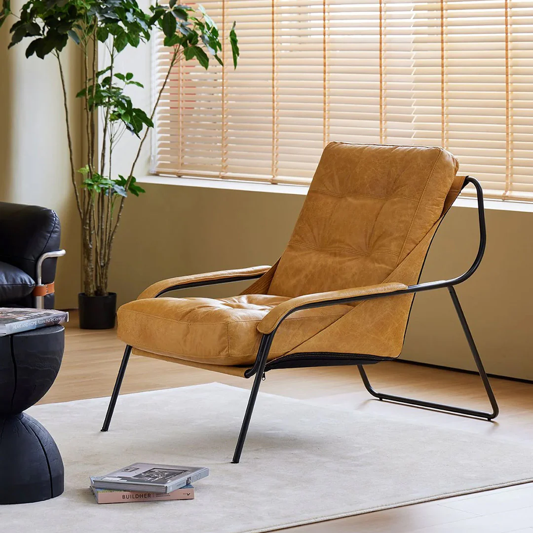 BREUER      Lounge Chair Antique Rum Leather Charcoal Iron Powder Coated Legs - Image 2