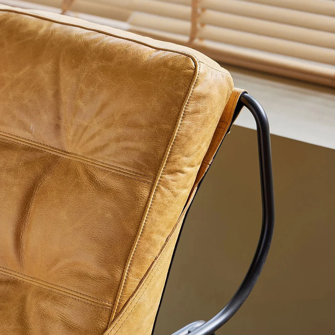 BREUER      Lounge Chair Antique Rum Leather Charcoal Iron Powder Coated Legs - Image 3