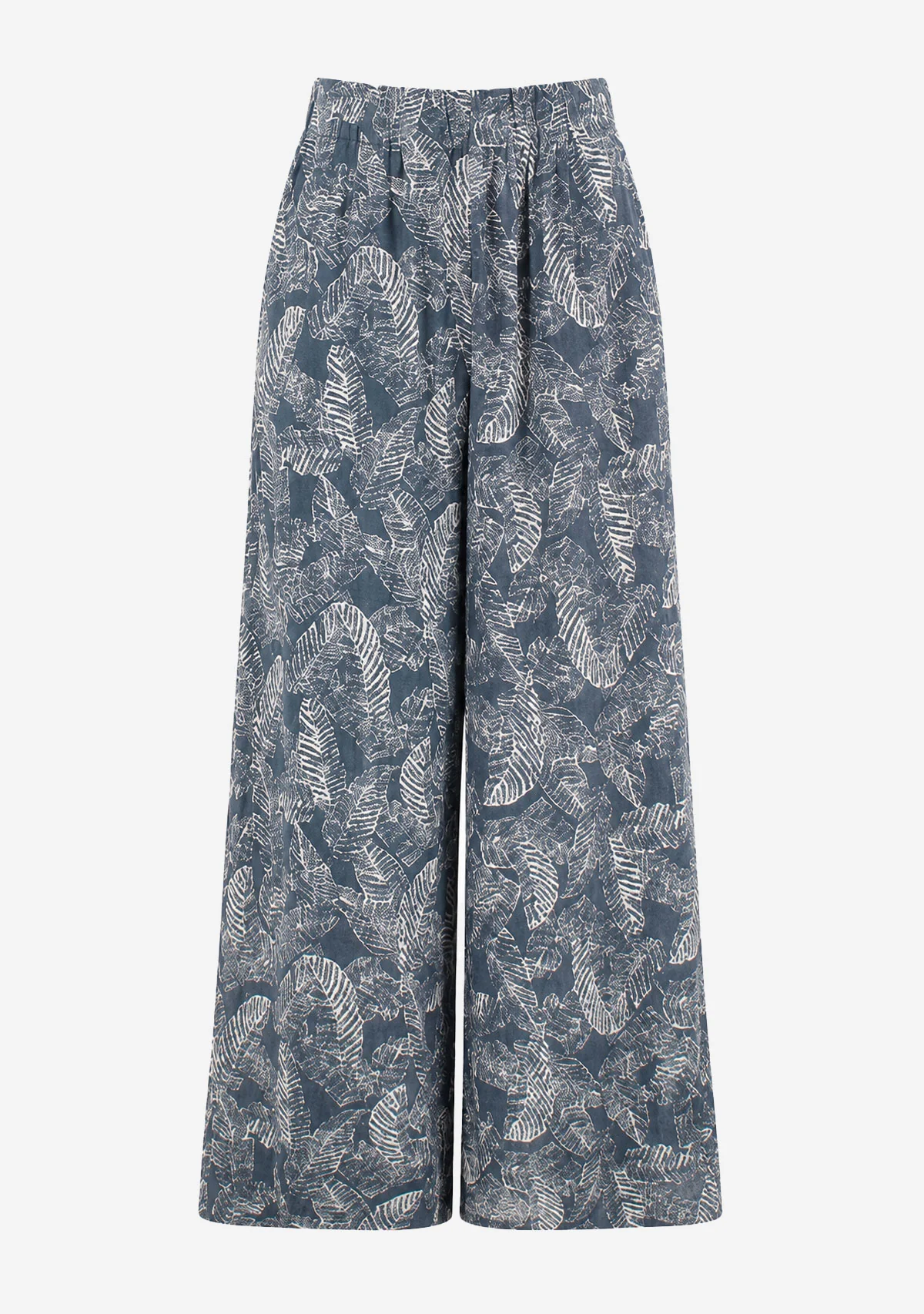 Leaf Print Faded Effect Pants Navy