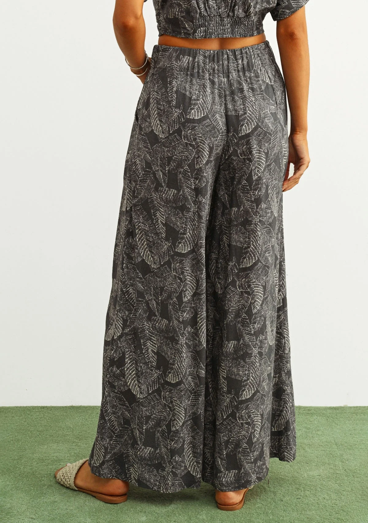 Leaf Print Faded Effect Pants Navy - Image 4