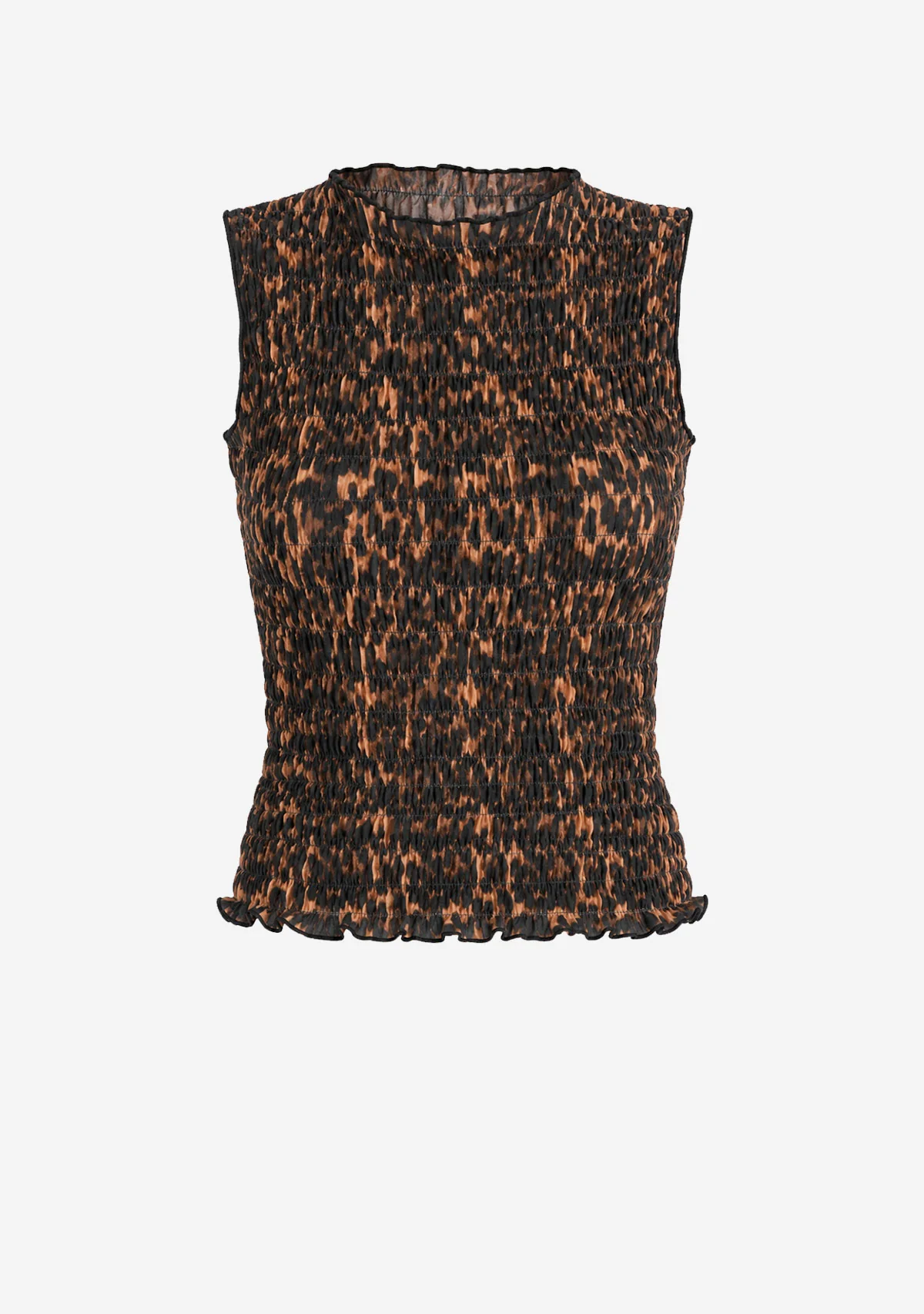 Leopard Silk Smocked Tank With Open Back Animal Print