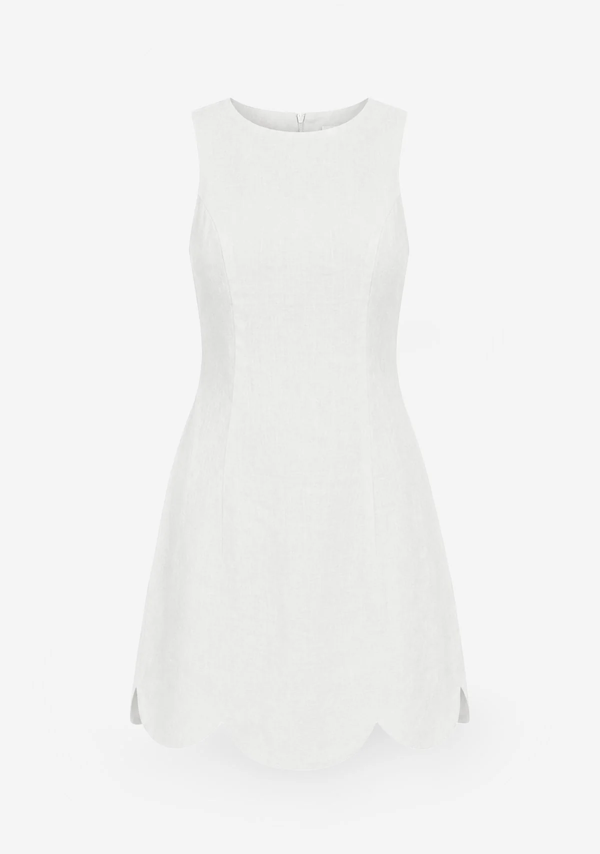 Linen Scallop Hem Mini Dress Off White