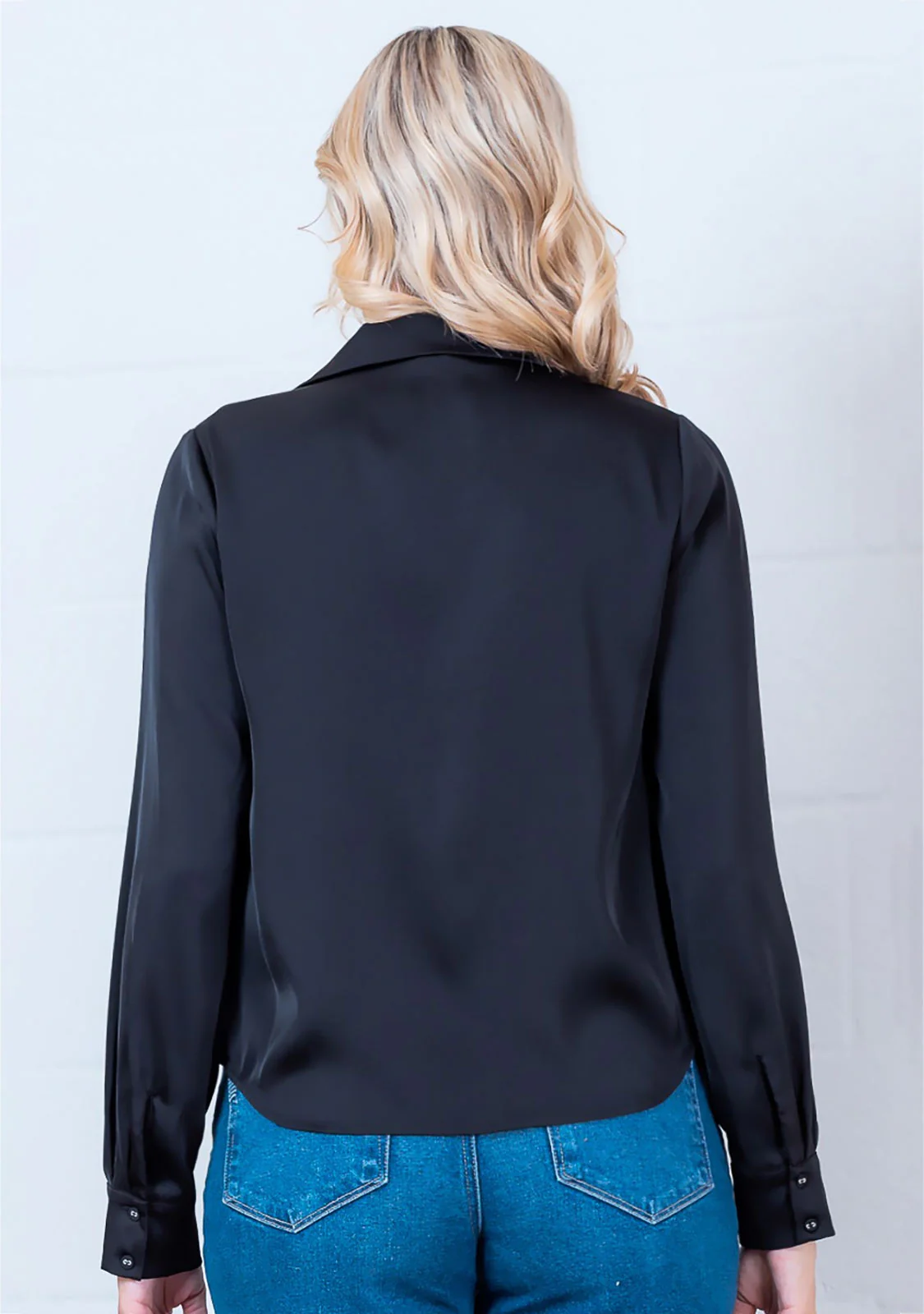 Long Sleeve Fine Satin Button-Up Shirt - Image 3