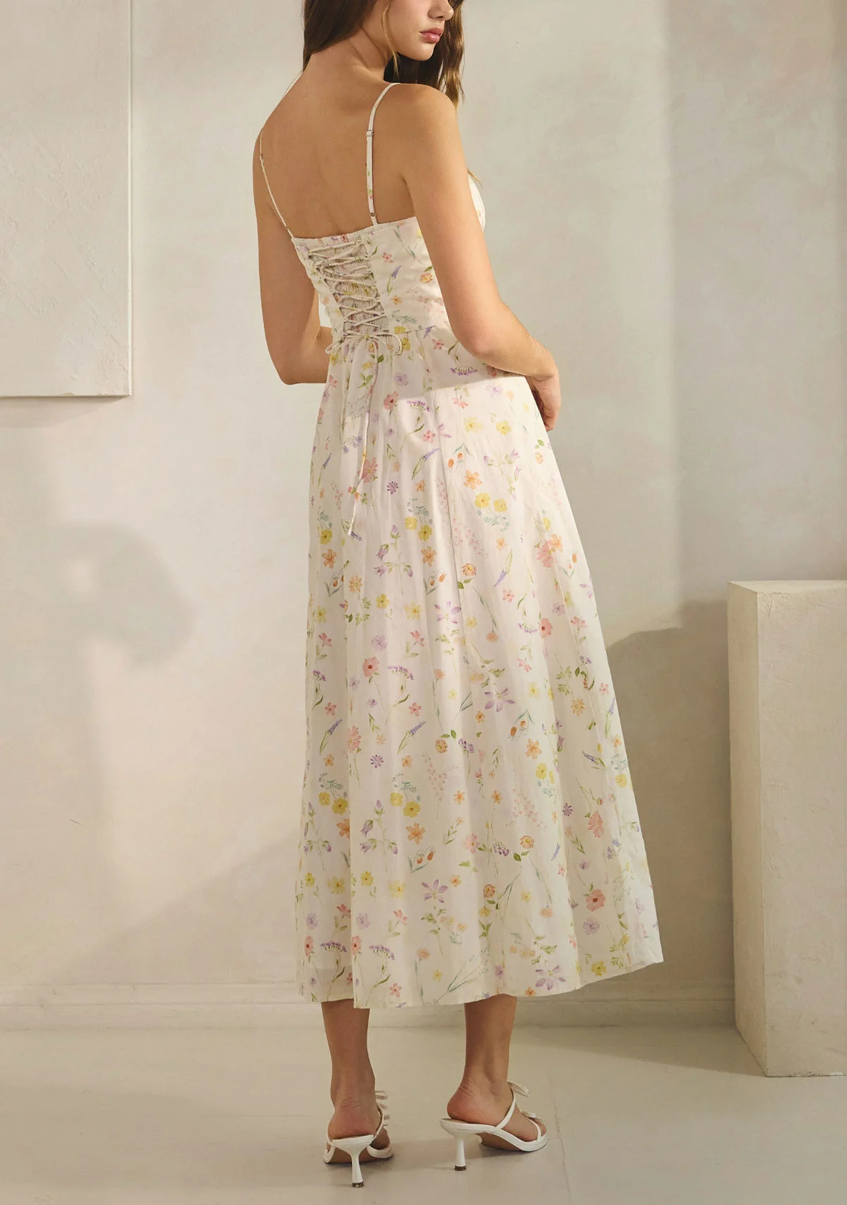 Magnolia Cotton Corset Boning Maxi Dress Cream Floral - Image 4