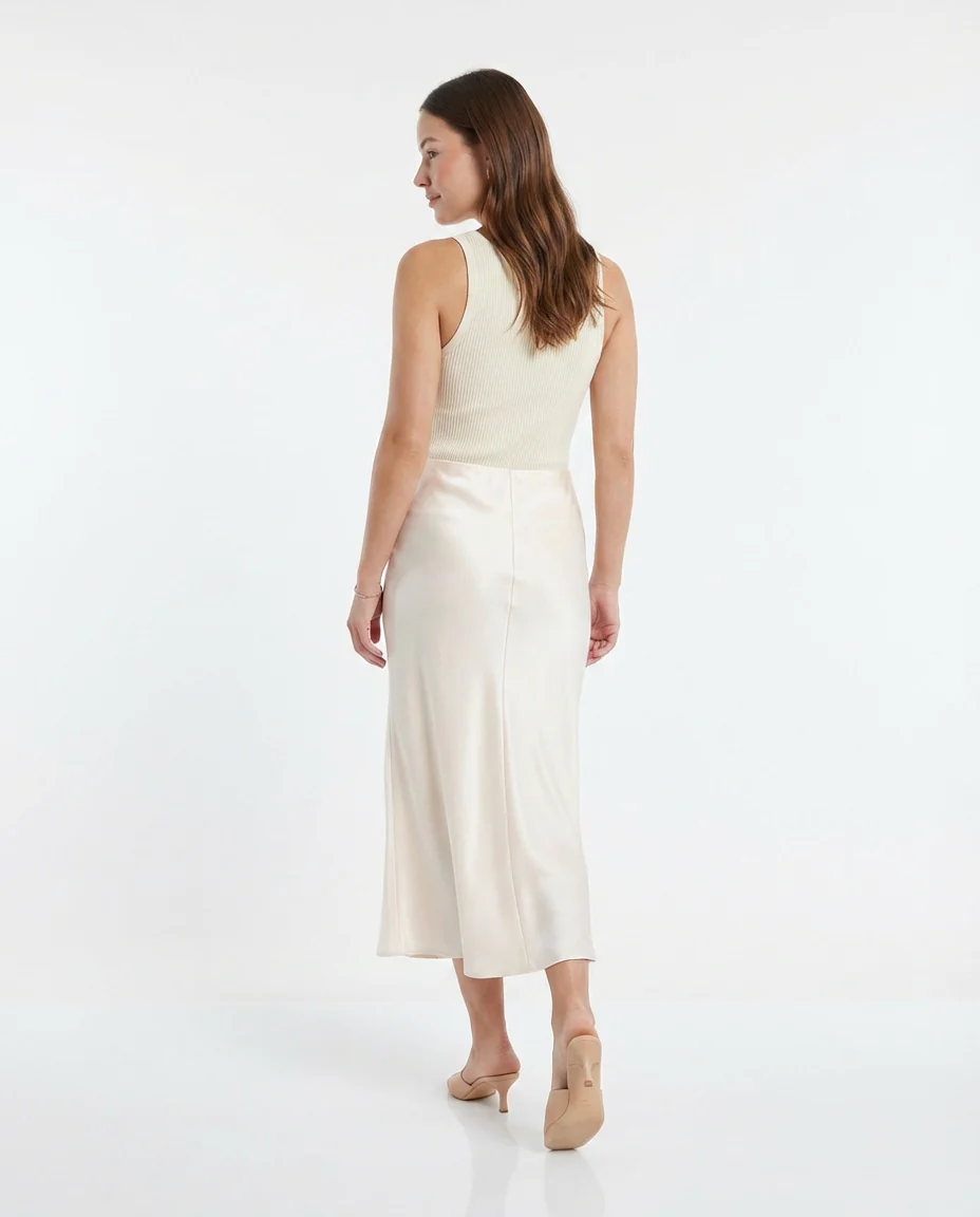 Mari Satin Slip Skirt Cream