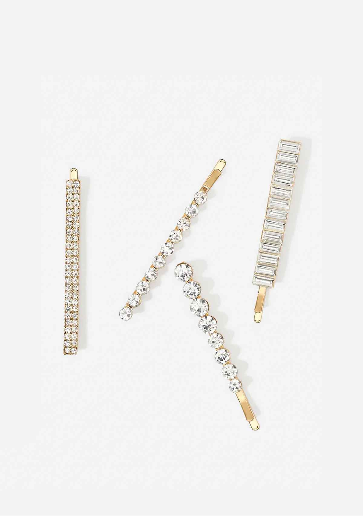 Metal Rhinestone Assorted Bobby Pins 4pc Set - Gold
