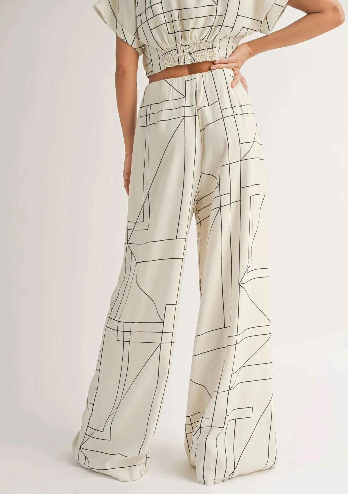 Multi Grid Pattern Wide Leg Pants - Image 4