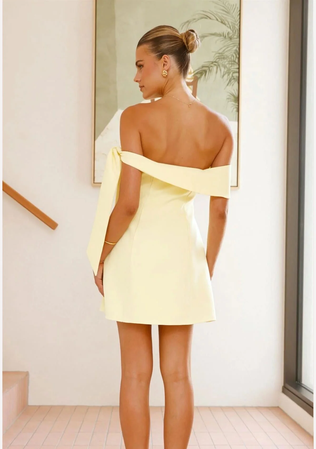 Off Shoulder Tie Mini Dress Lemon - Image 4