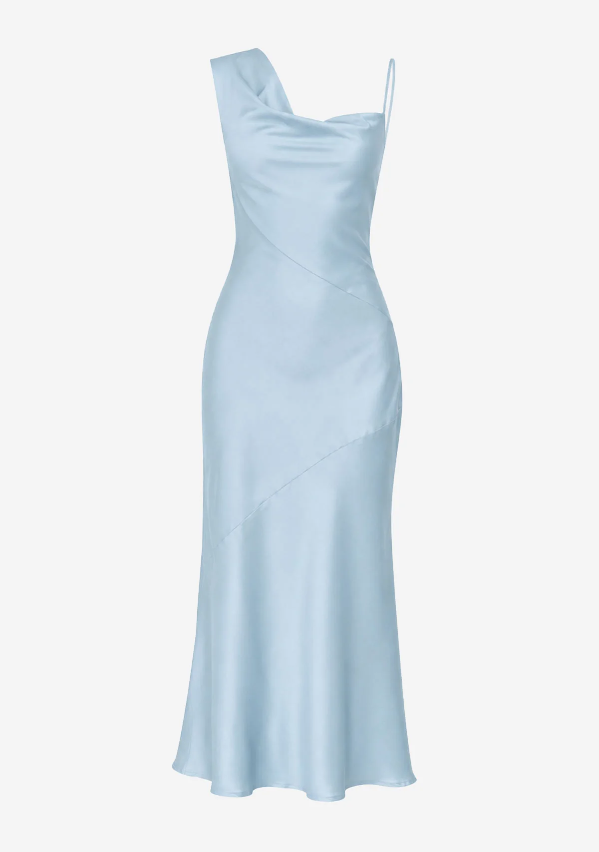 One-shoulder Draped Back Satin Dress Sky