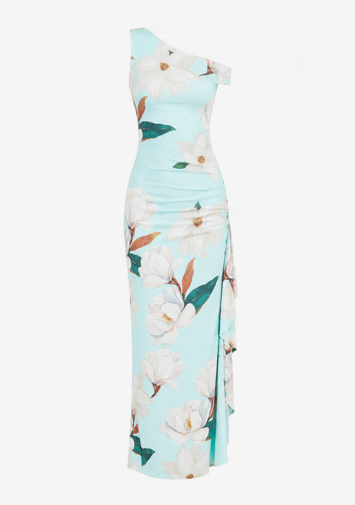 One Shoulder Floral Maxi Dress Mint Print