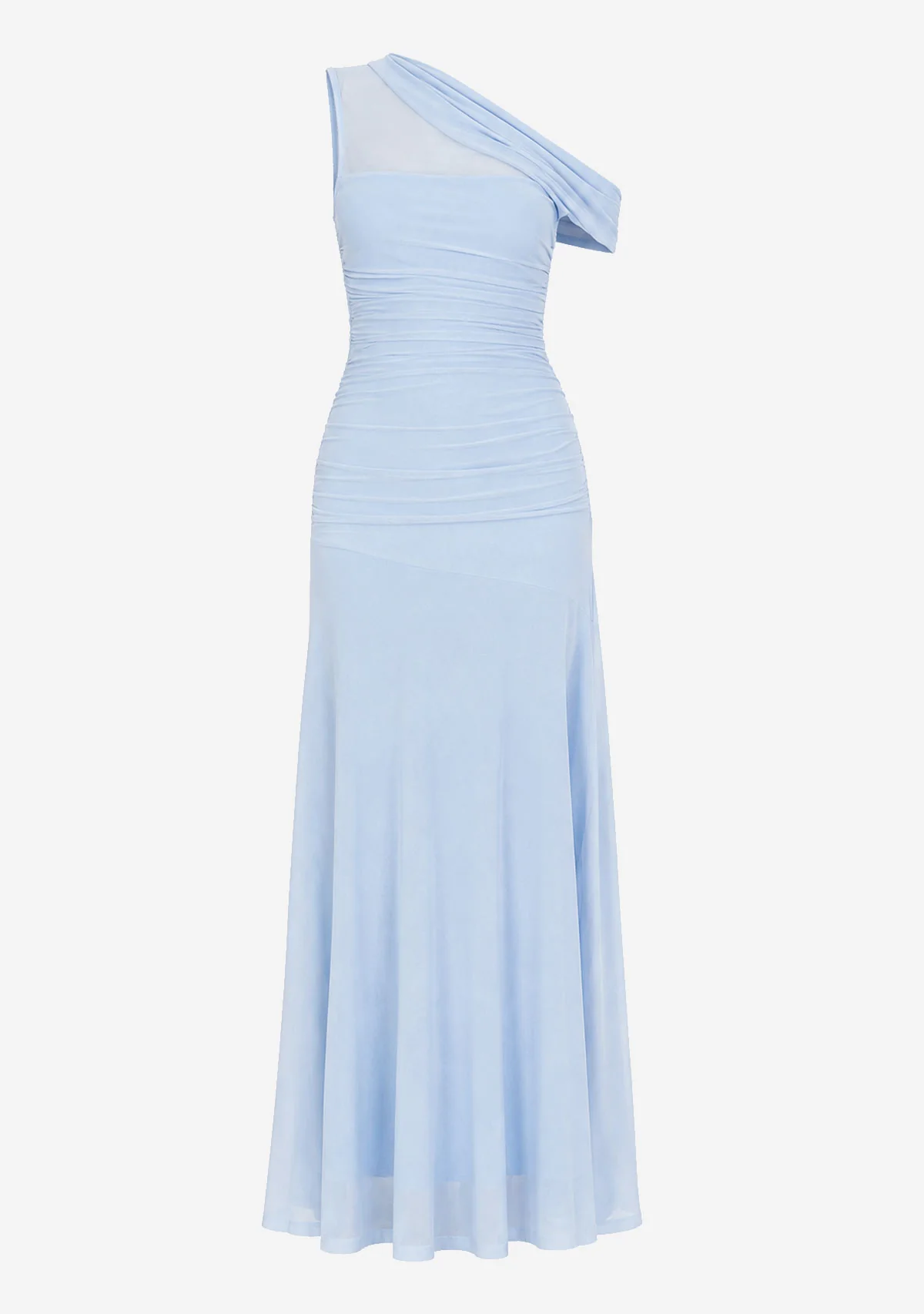 One Shoulder Sheer Maxi Dress Ice Blue