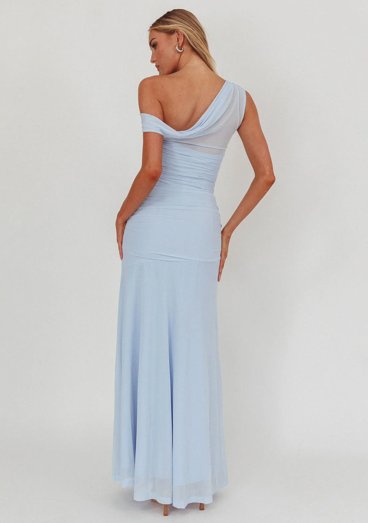 One Shoulder Sheer Maxi Dress Ice Blue - Image 3