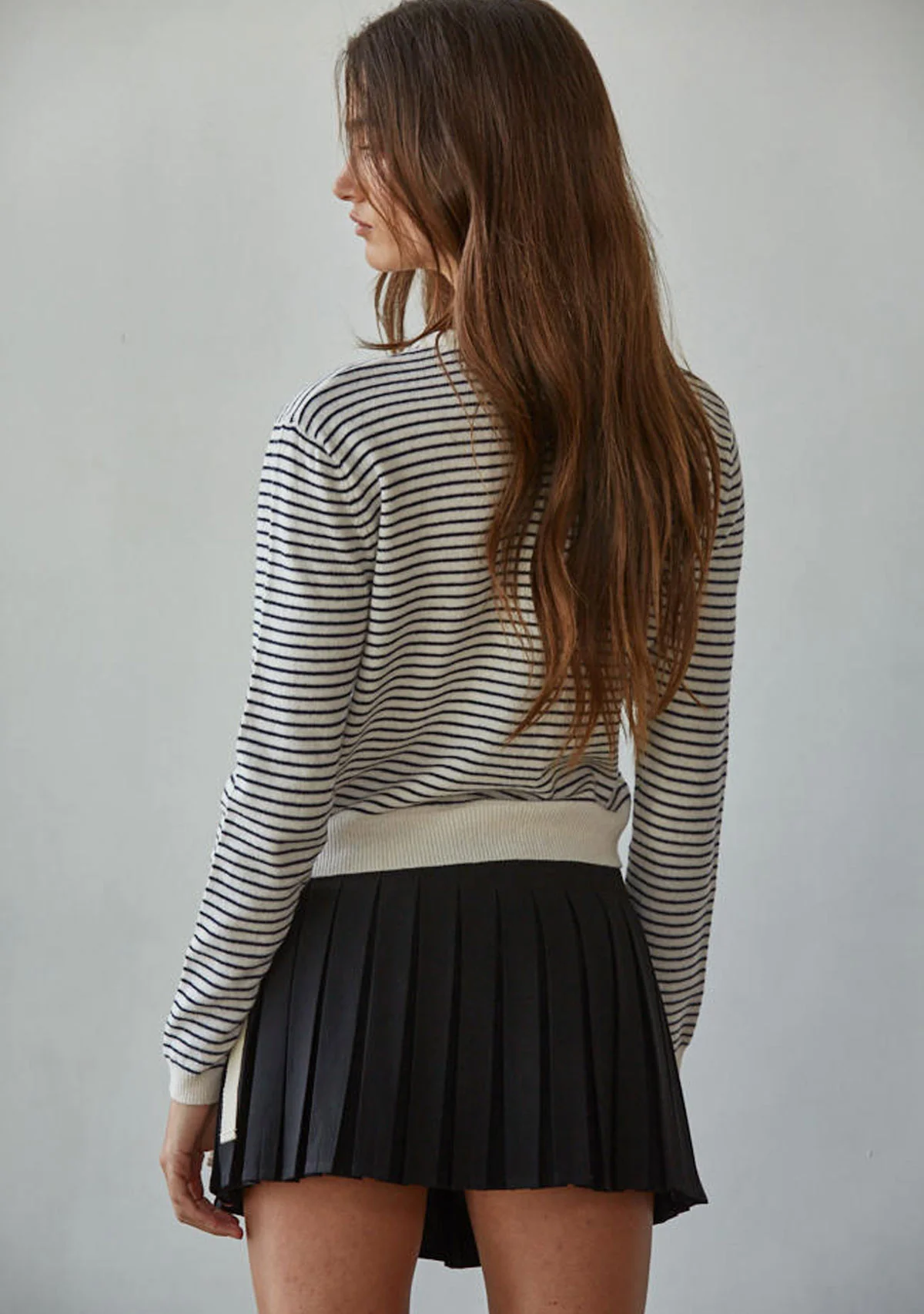 Parisen Striped Cardigan Top Natural Black - Image 3