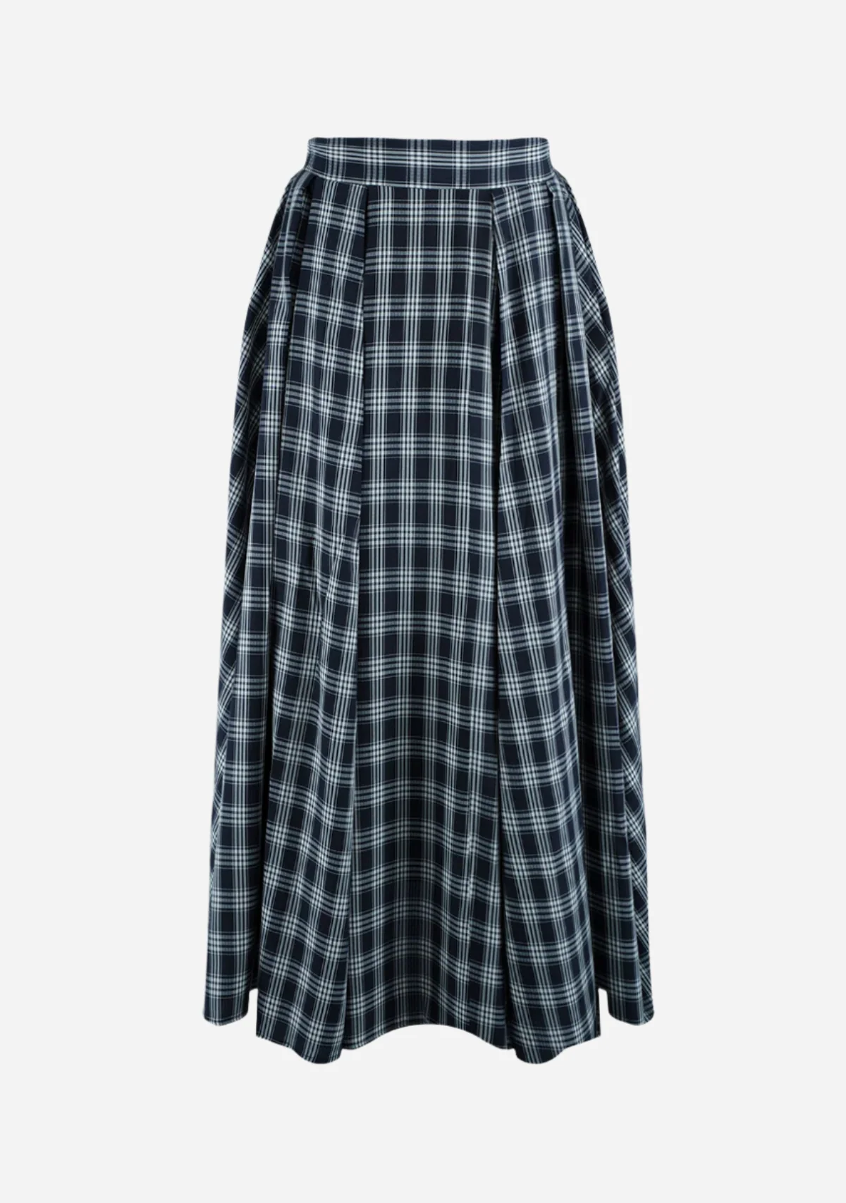 Plaid Seersucker Midi Skirt Navy