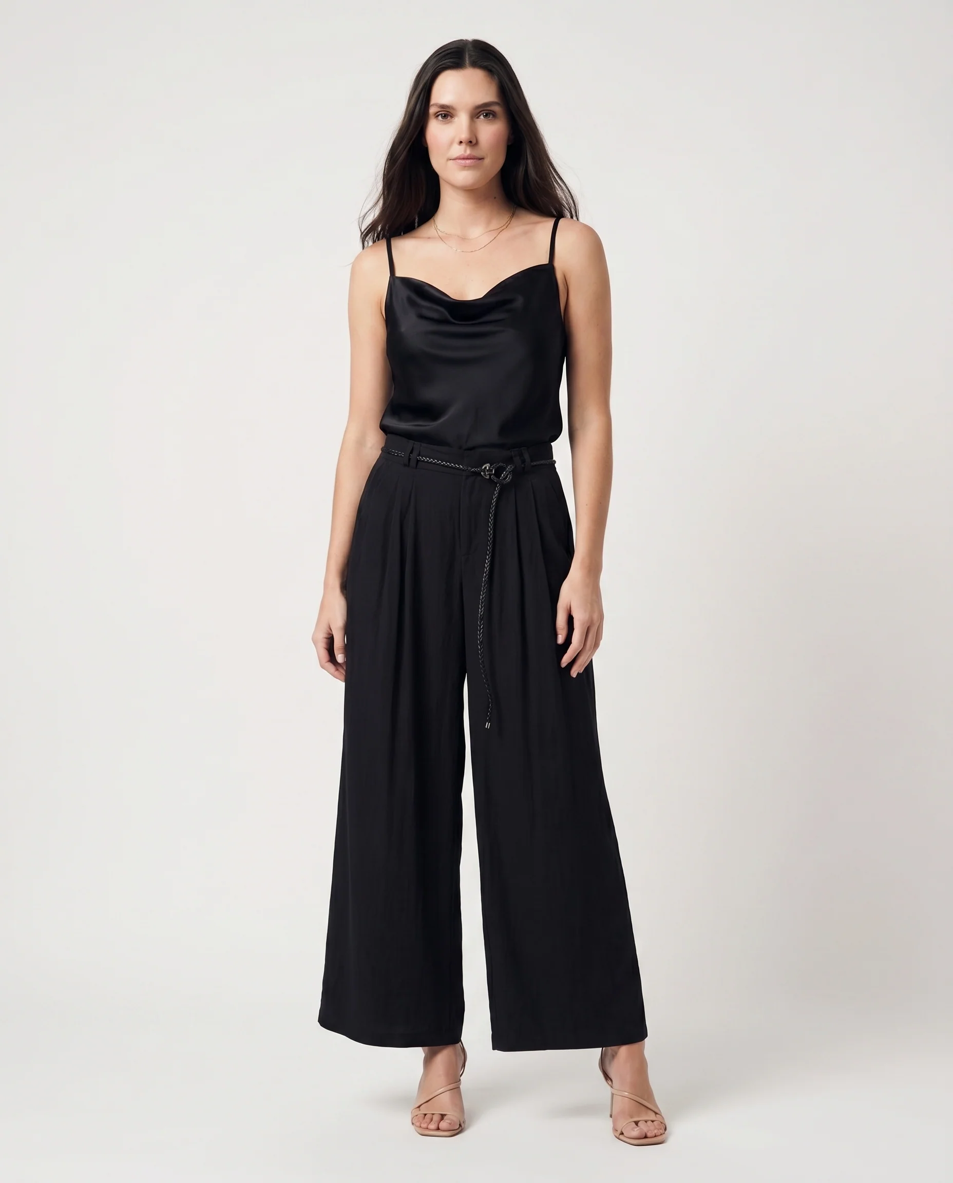 Pleated Wide-Leg Pants Black