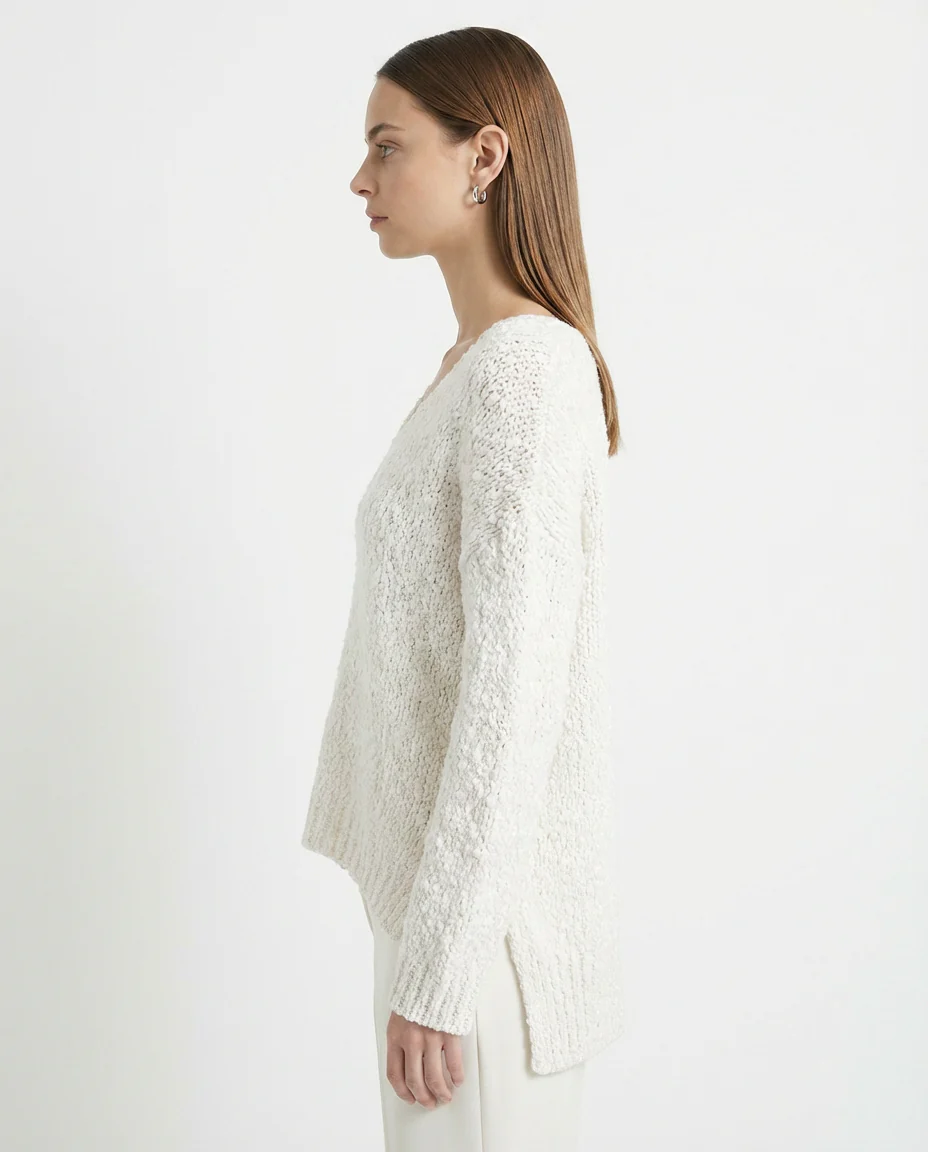 Popcorn Knit Sweater Cream Ivory