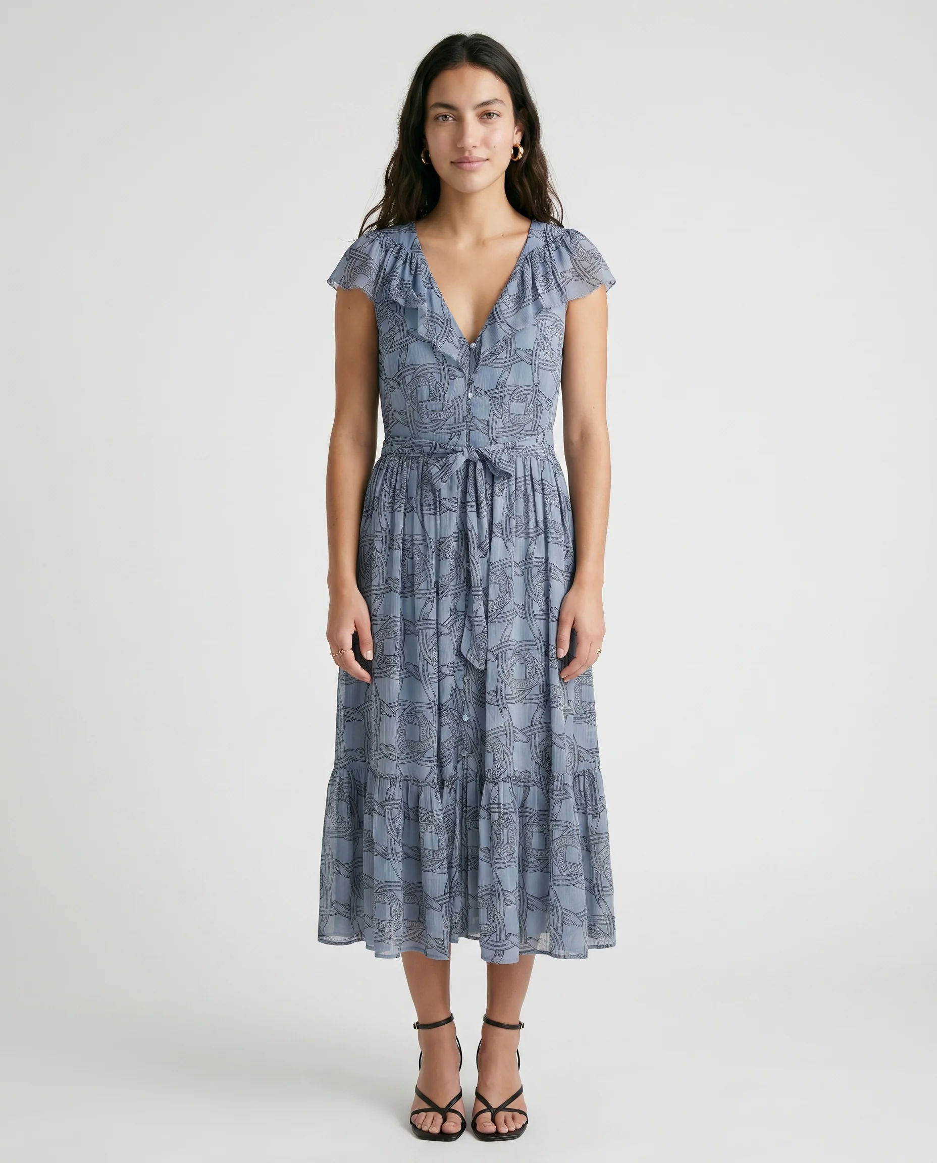 Printed Chiffon Midi Day Dress Horseshoe Infinity - Image 8