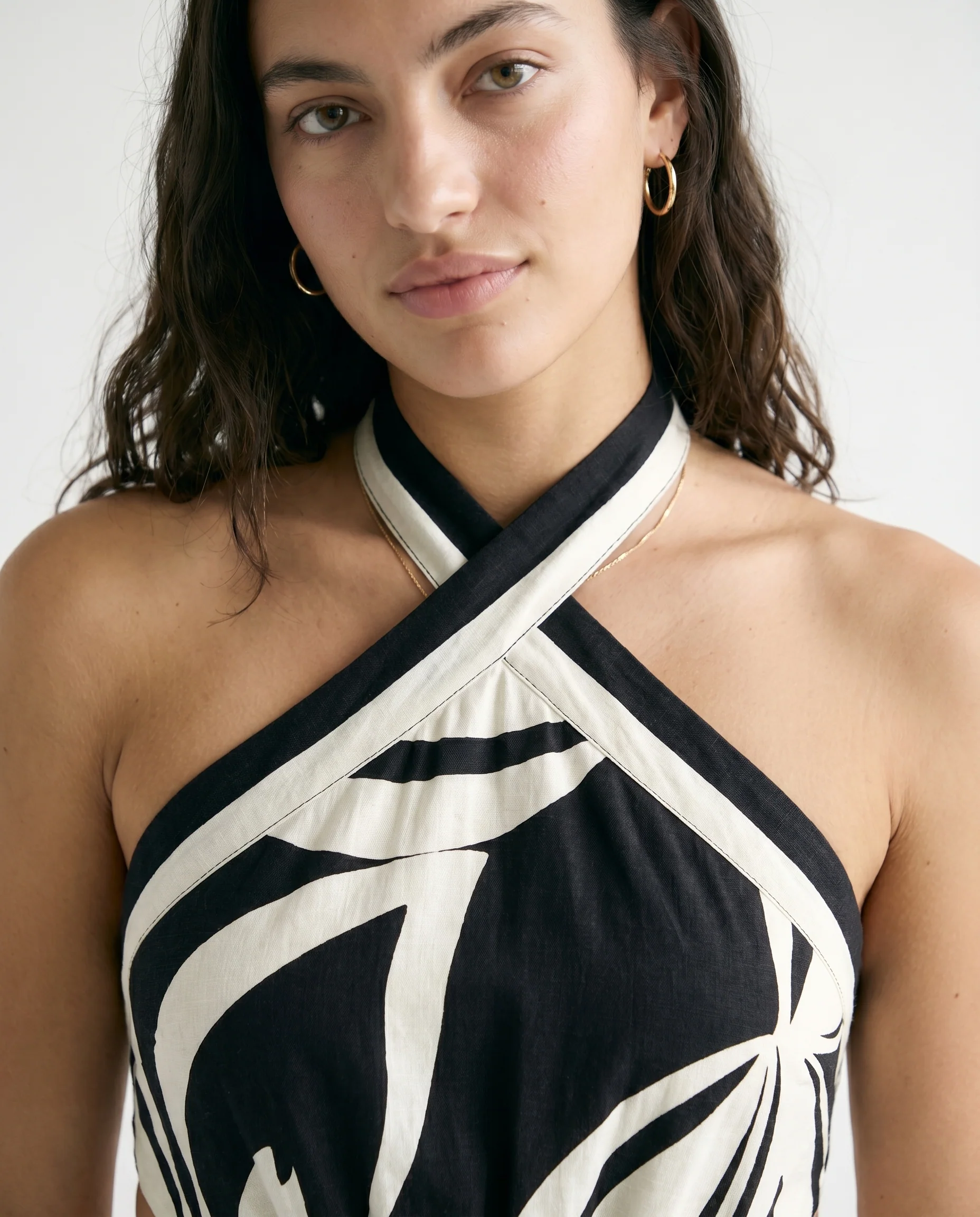Printed Halter Neck Midi Dress Black - Image 3