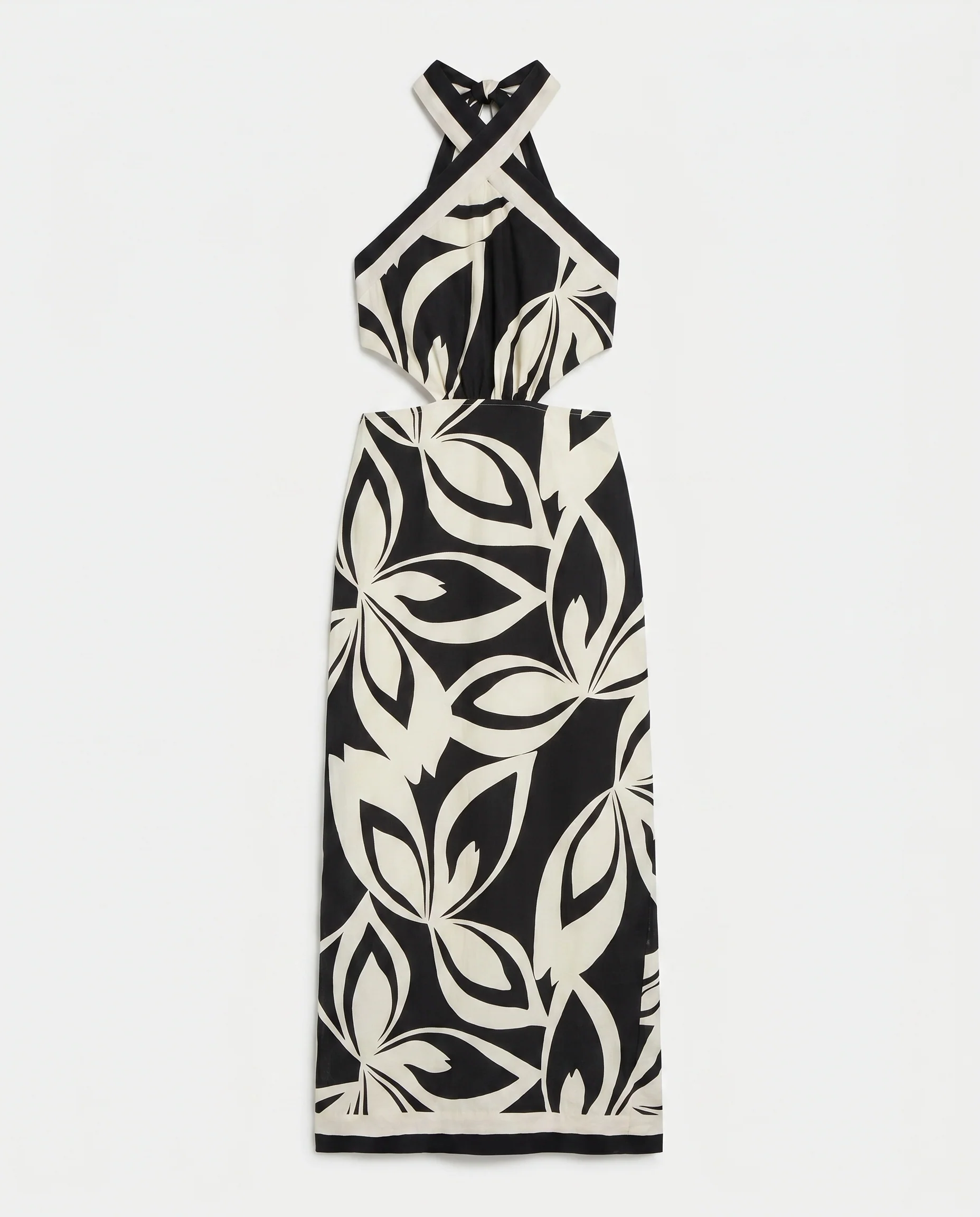 Printed Halter Neck Midi Dress Black - Image 5