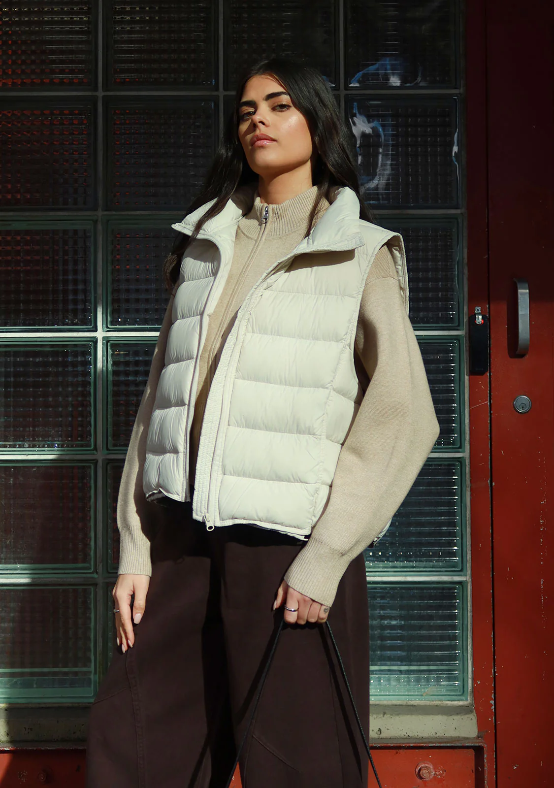 Puffer Zip Vest Beige - Image 2