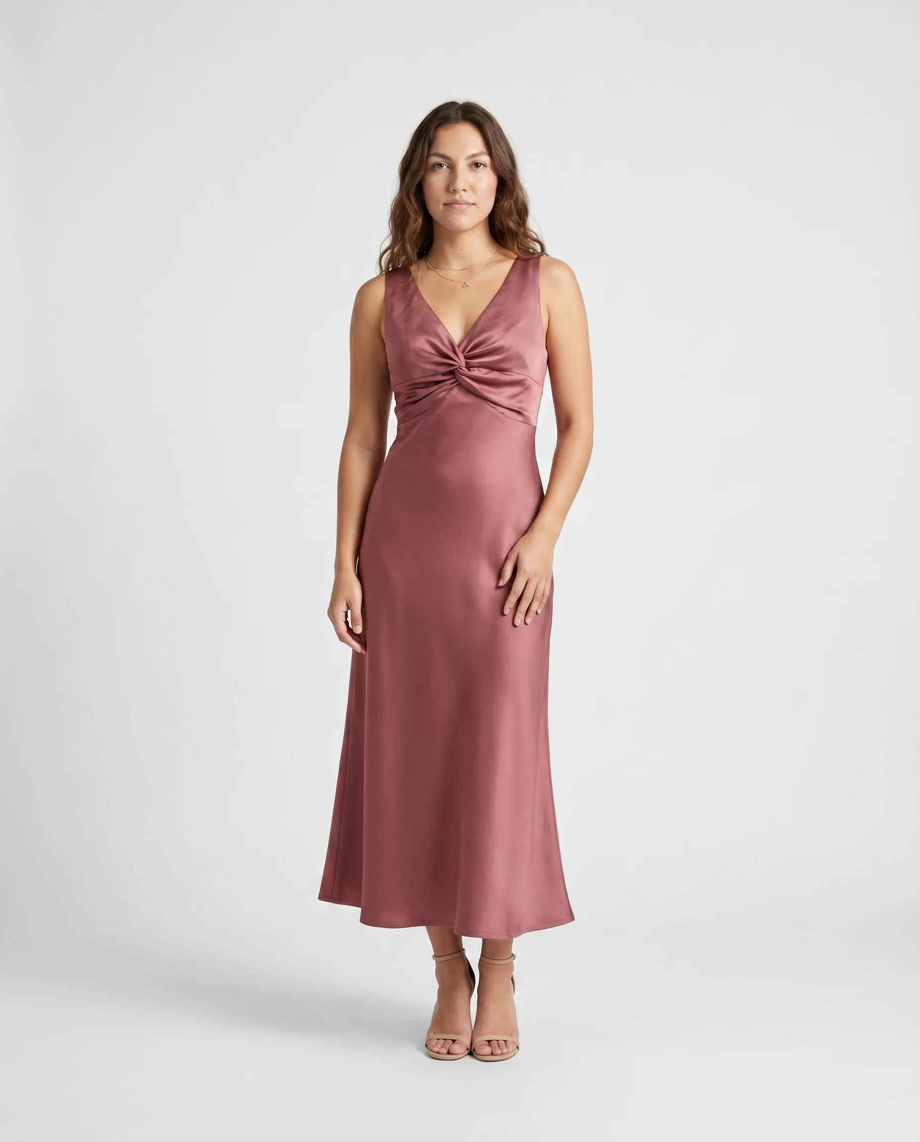 Ruched Bust Satin Maxi Dress Burgundy - Image 2