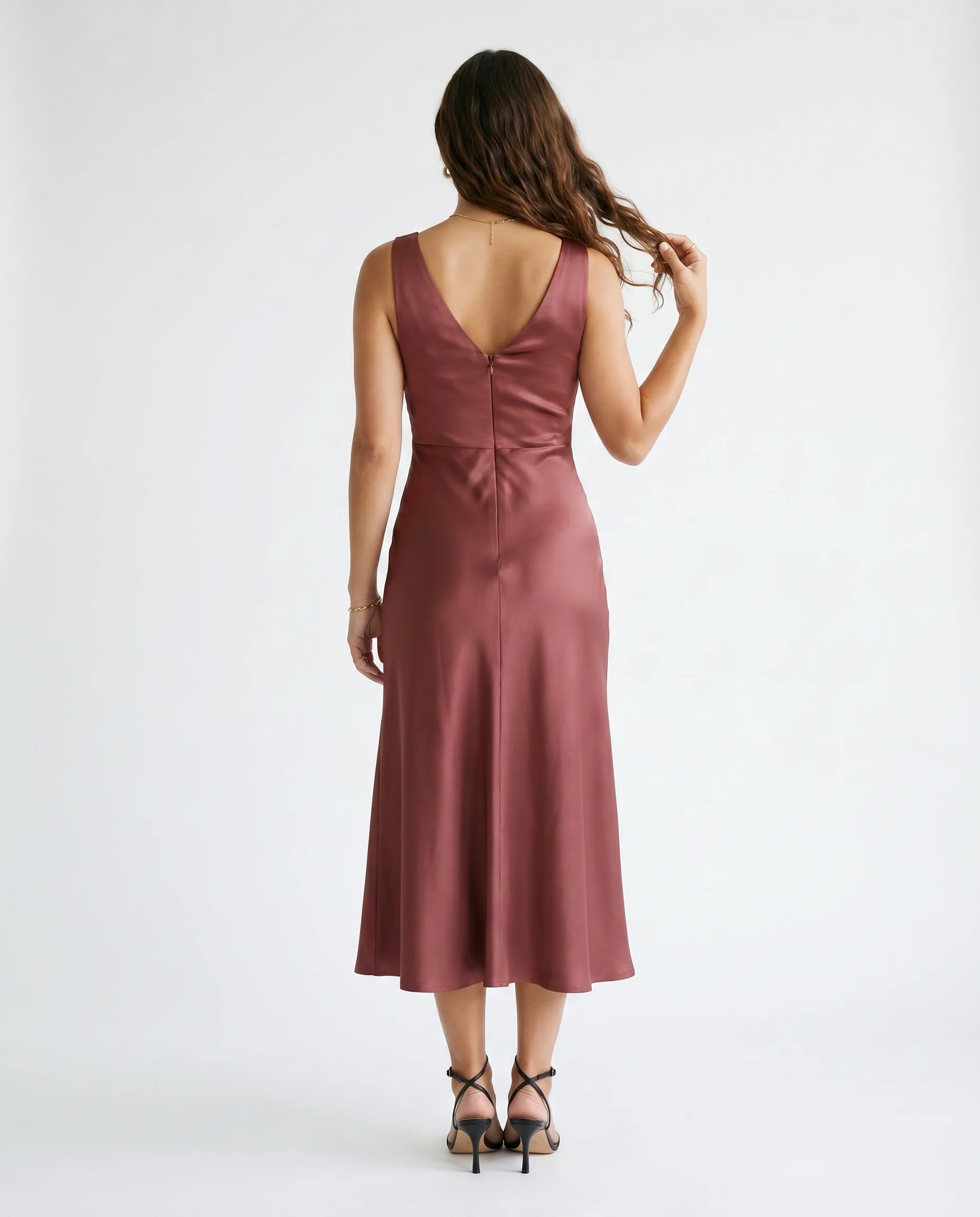 Ruched Bust Satin Maxi Dress Burgundy - Image 8
