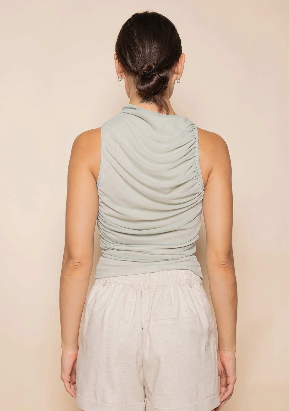 Ruched Mesh Tank Top Sage - Image 5