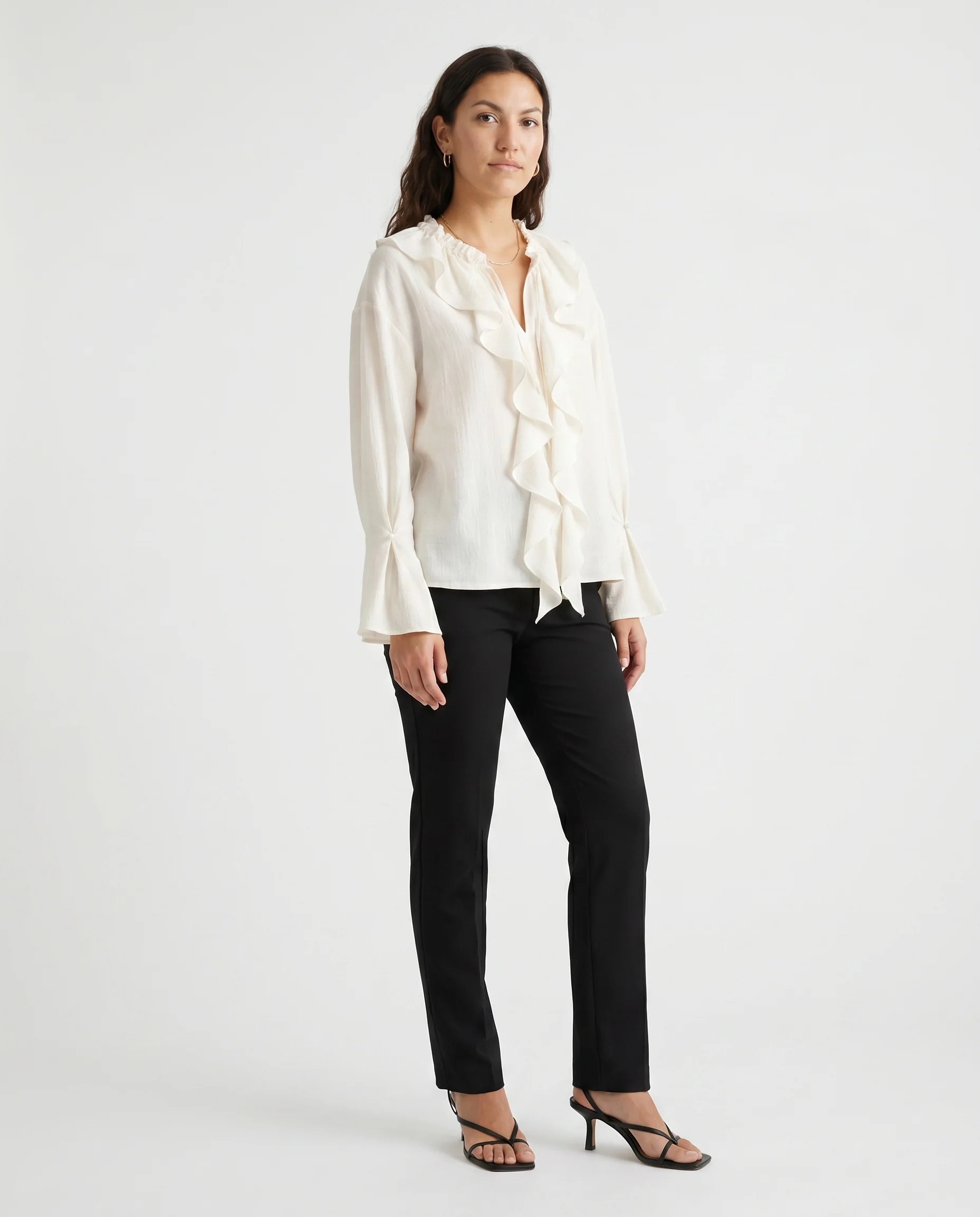 Ruffle Tie-Front Blouse Ivory