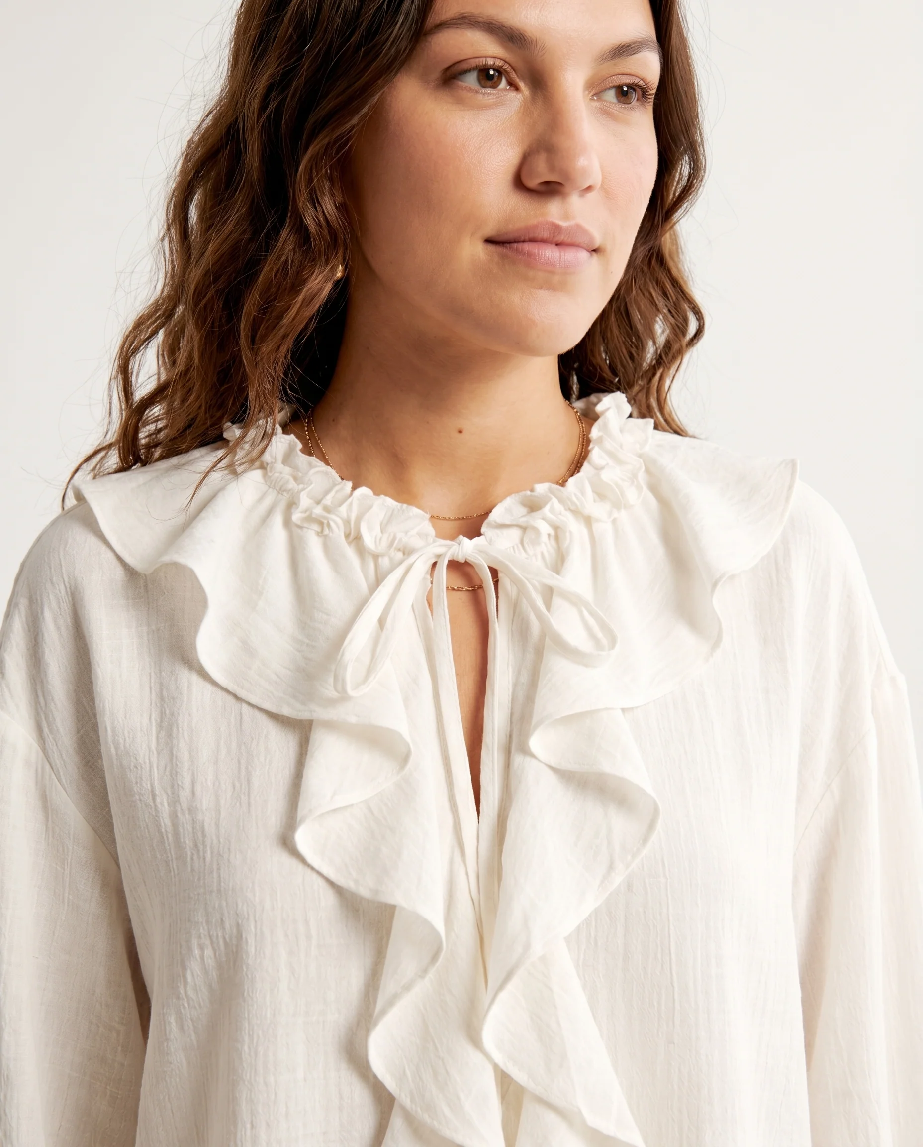 Ruffle Tie-Front Blouse Ivory - Image 3