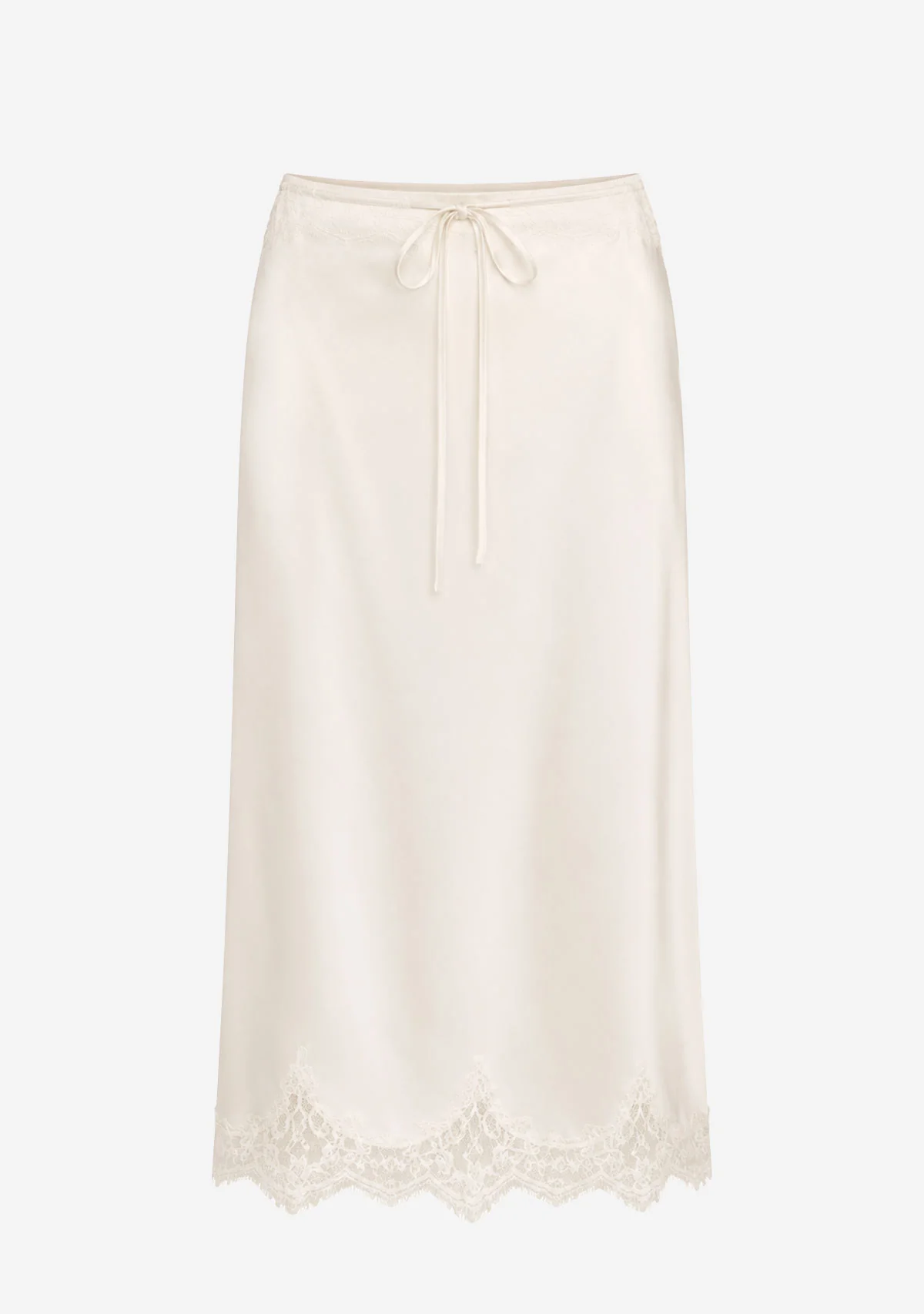 Satin Skirt With Lace Trim Cream