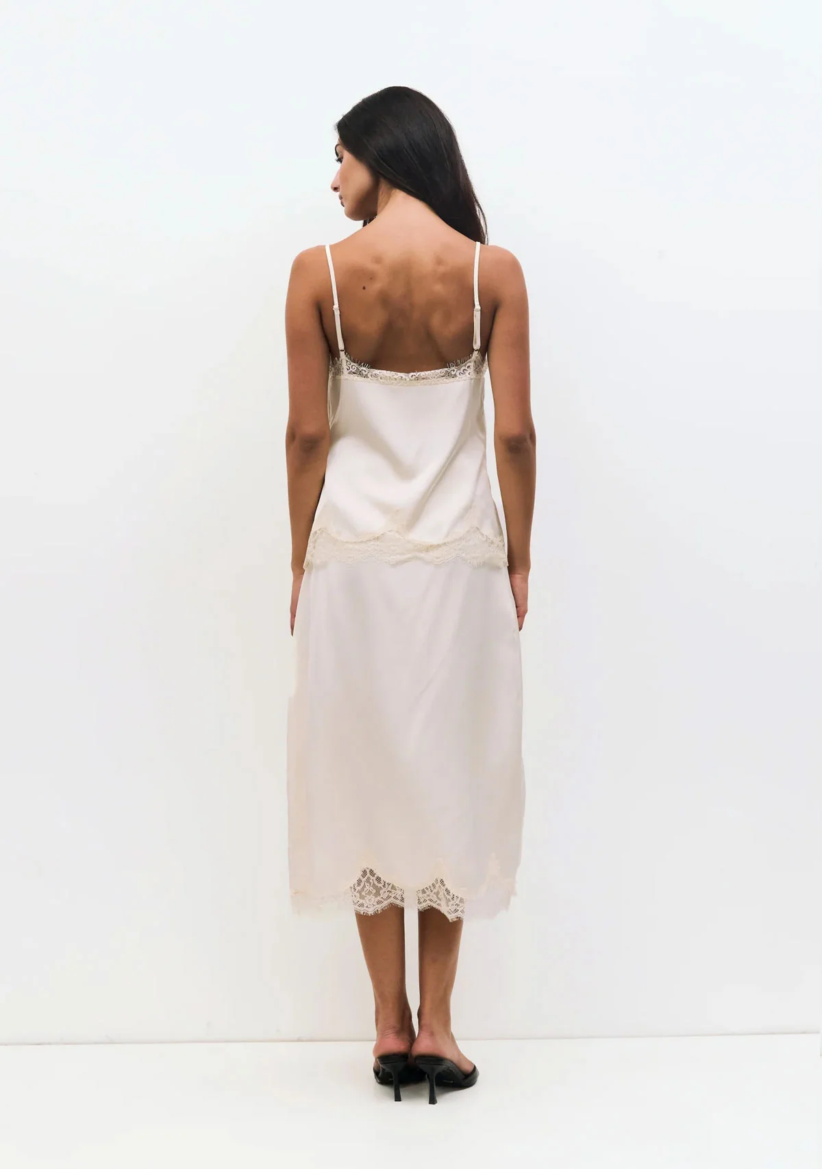 Satin Skirt With Lace Trim Cream - Image 5