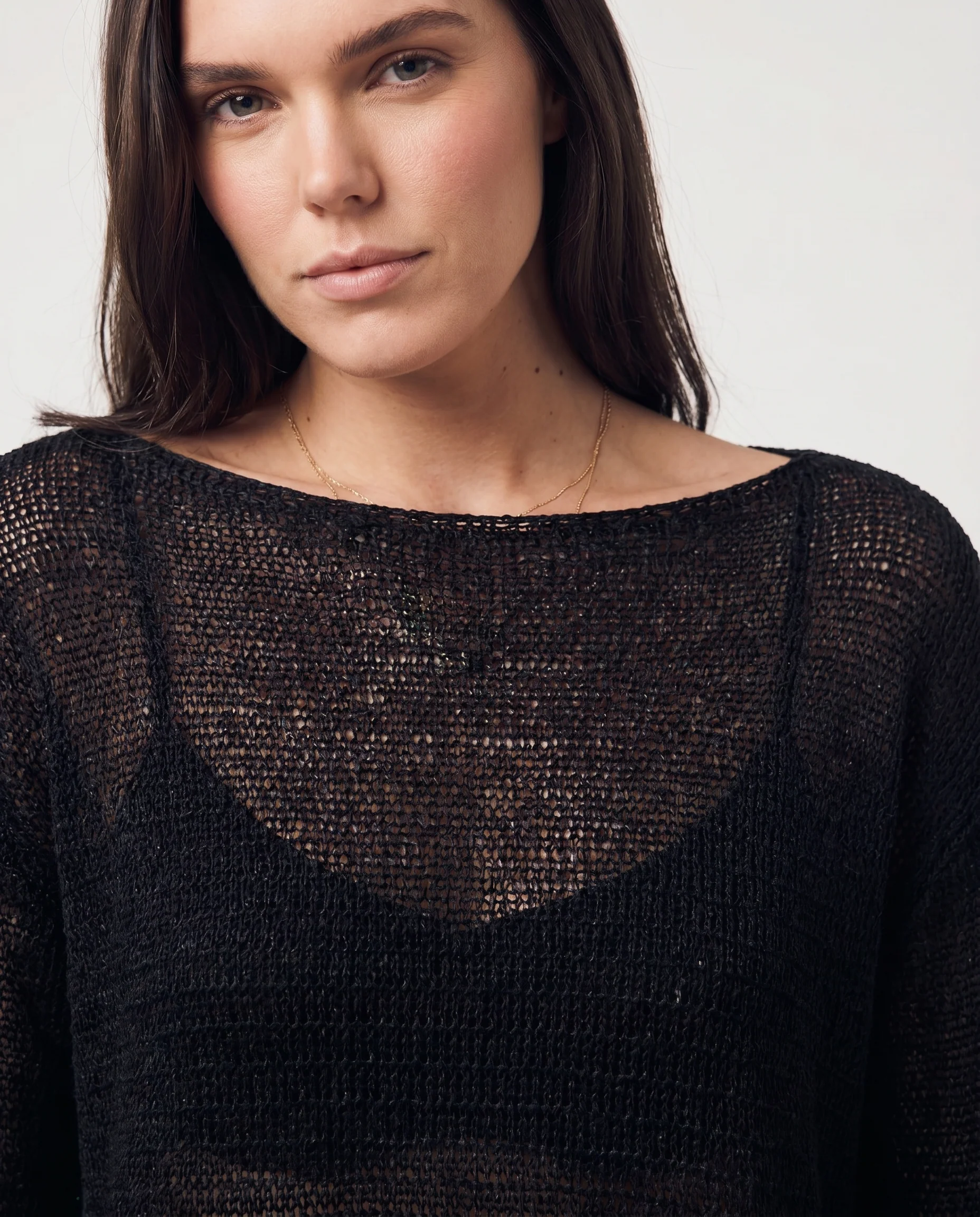 Sheer Open-Knit Long Sleeve Sweater Black - Image 3