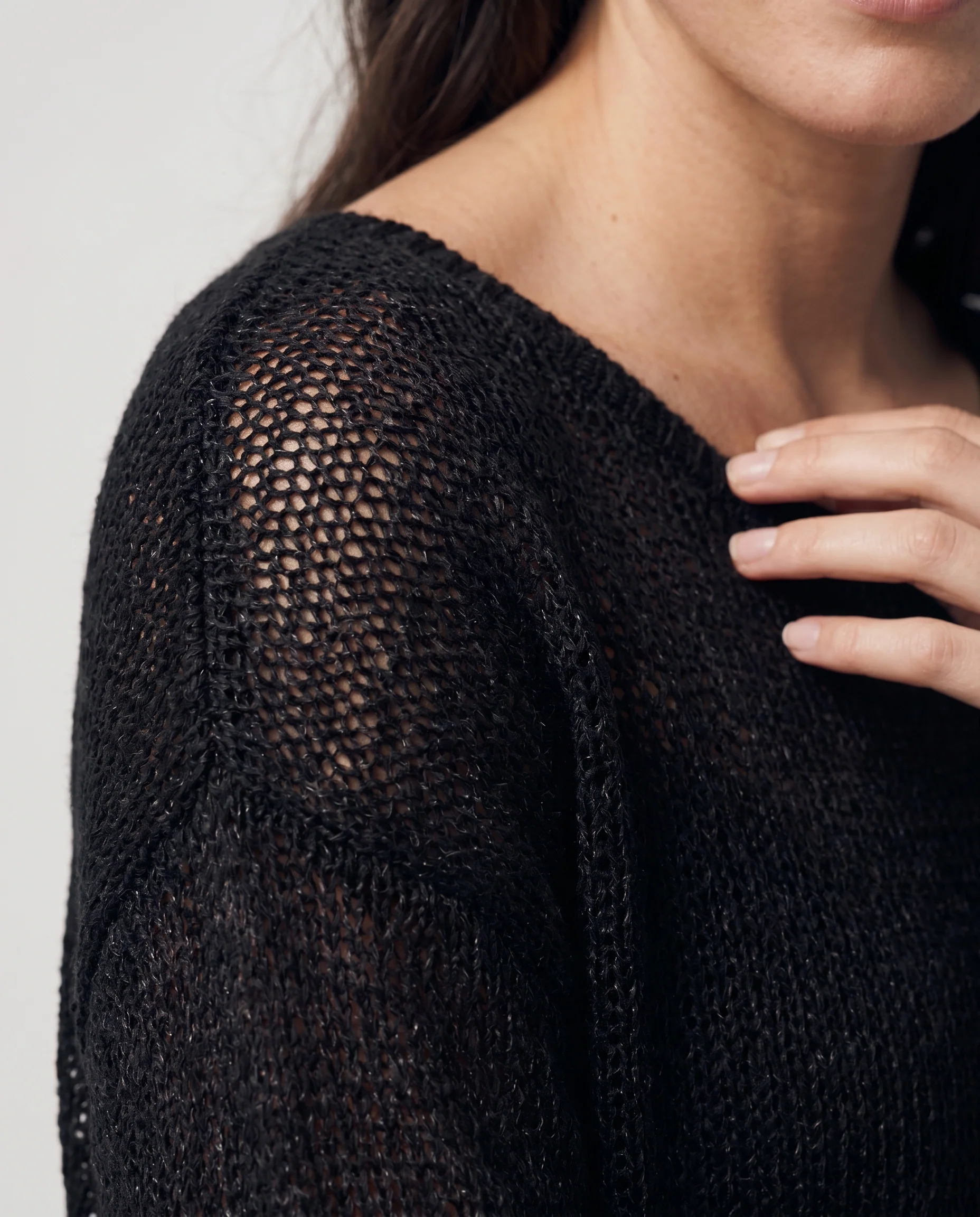 Sheer Open-Knit Long Sleeve Sweater Black - Image 4