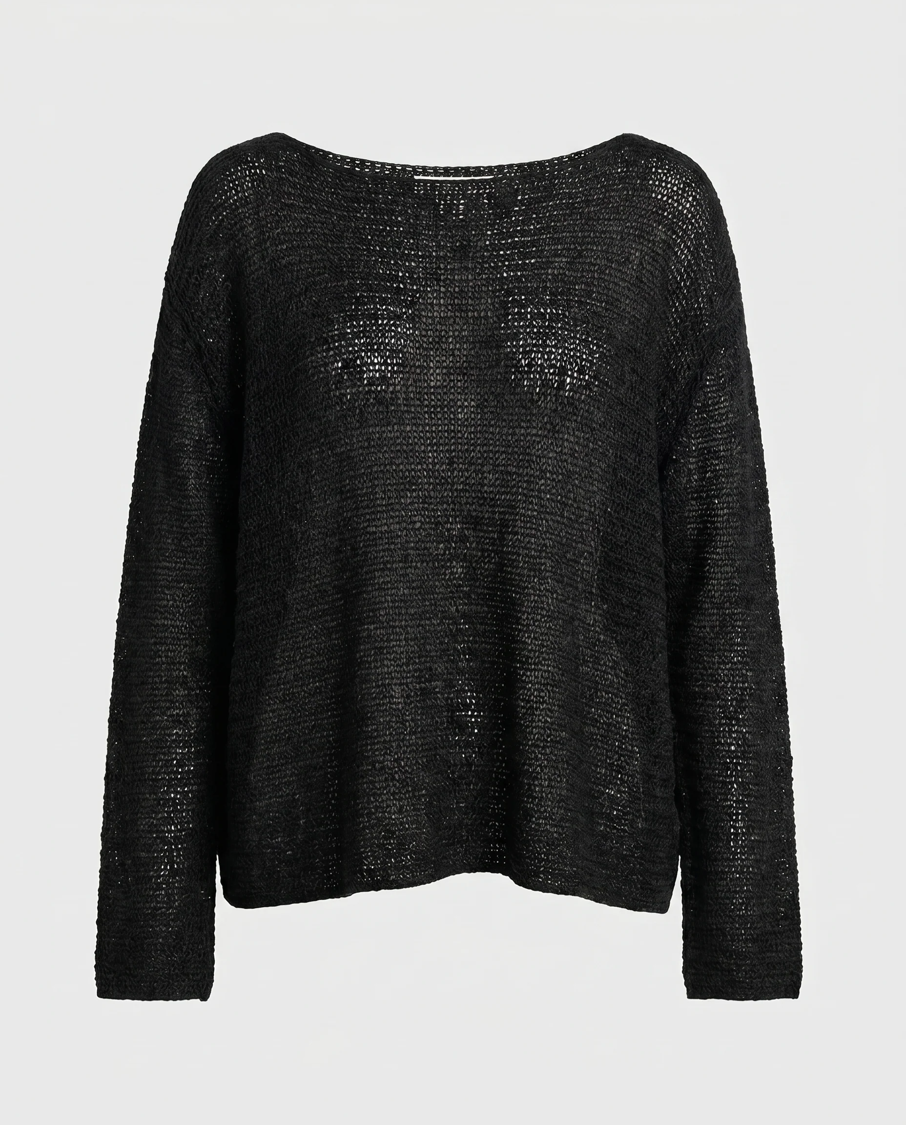 Sheer Open-Knit Long Sleeve Sweater Black - Image 5