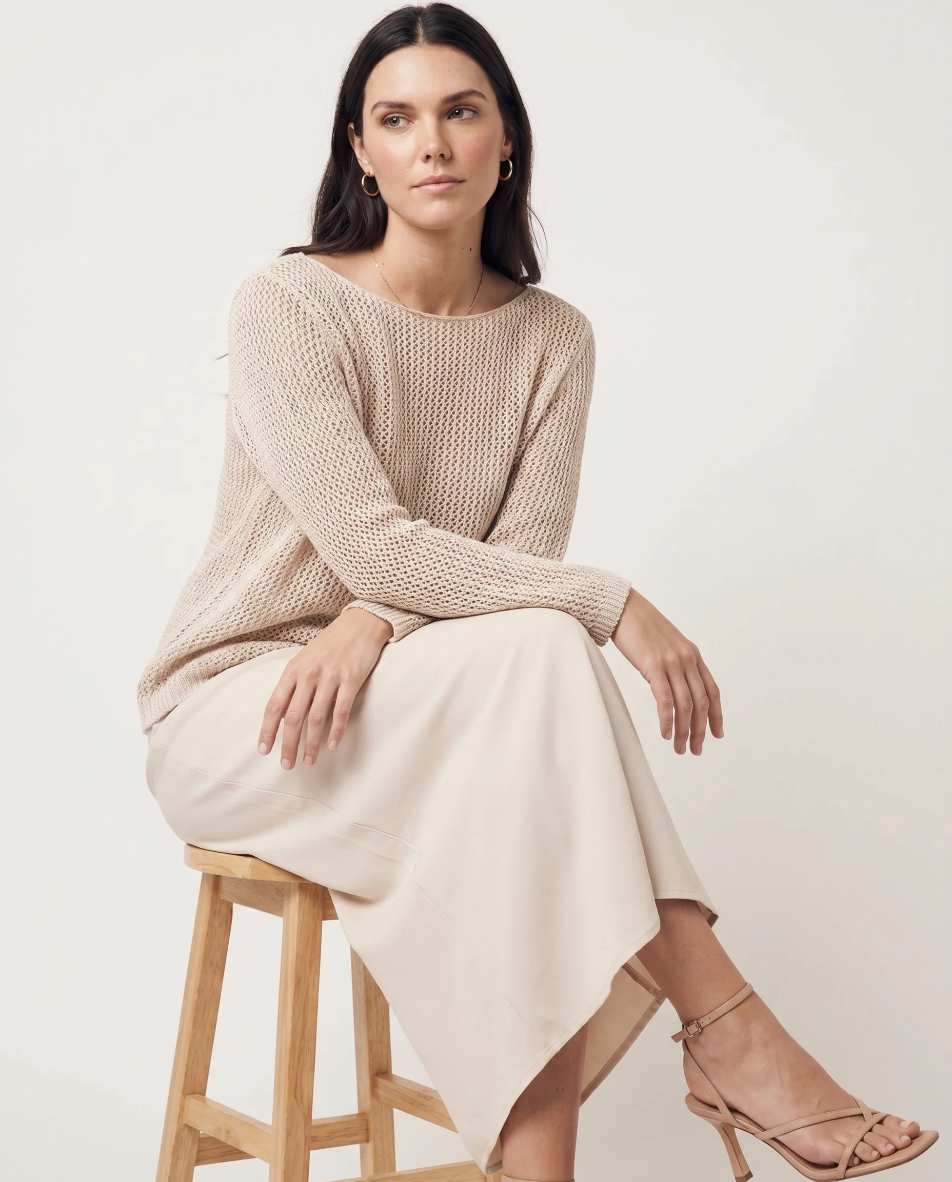 Sheer Open-Knit Long Sleeve Sweater Green
